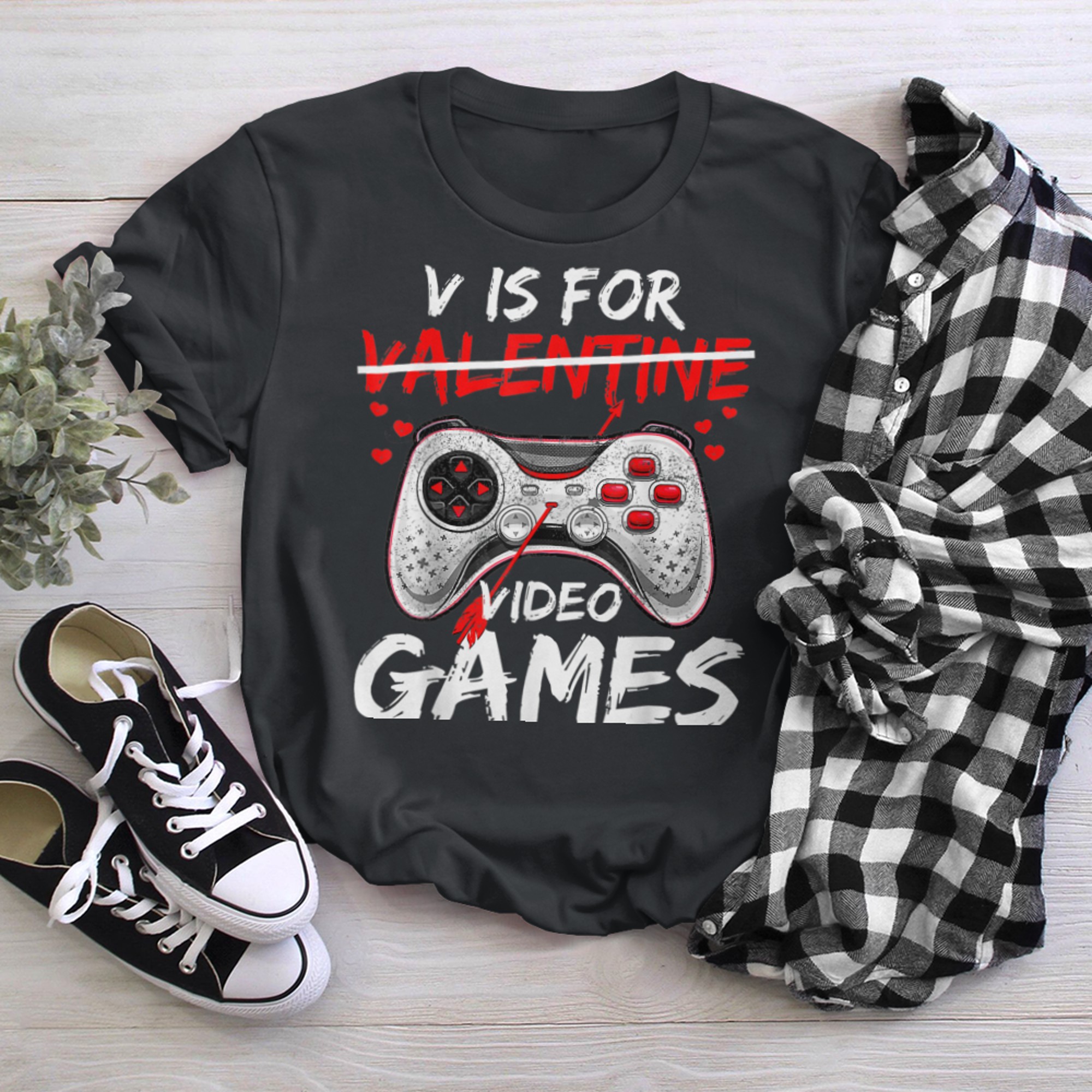 V Is For Video Games Valentines Day Gamer (20) t-shirt black