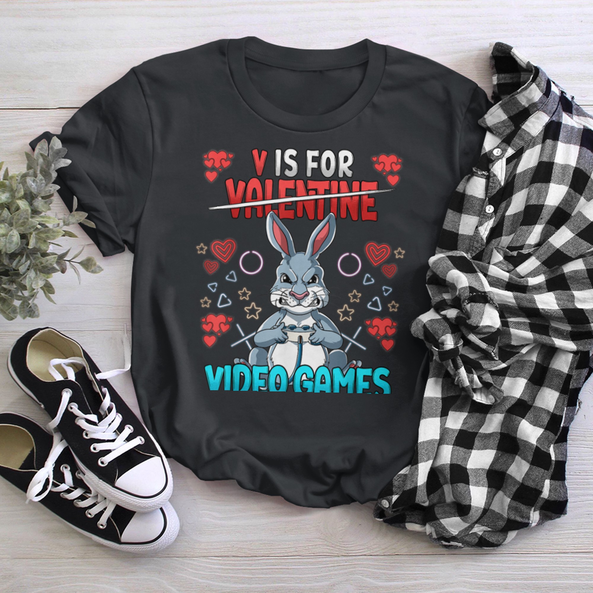 V Is For Video Games Valentines Day Gamer (21) t-shirt black