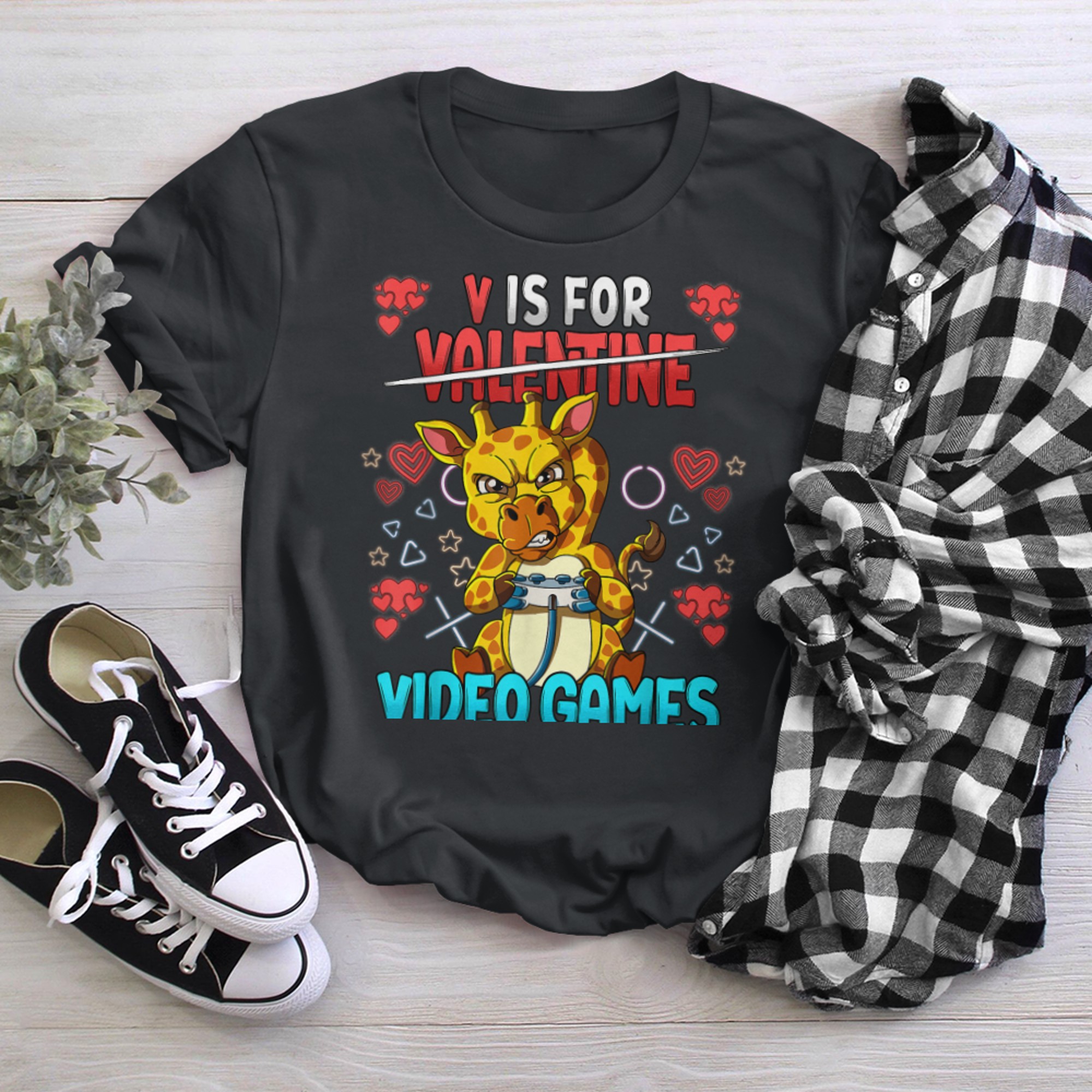 V Is For Video Games Valentines Day Gamer (6) t-shirt black