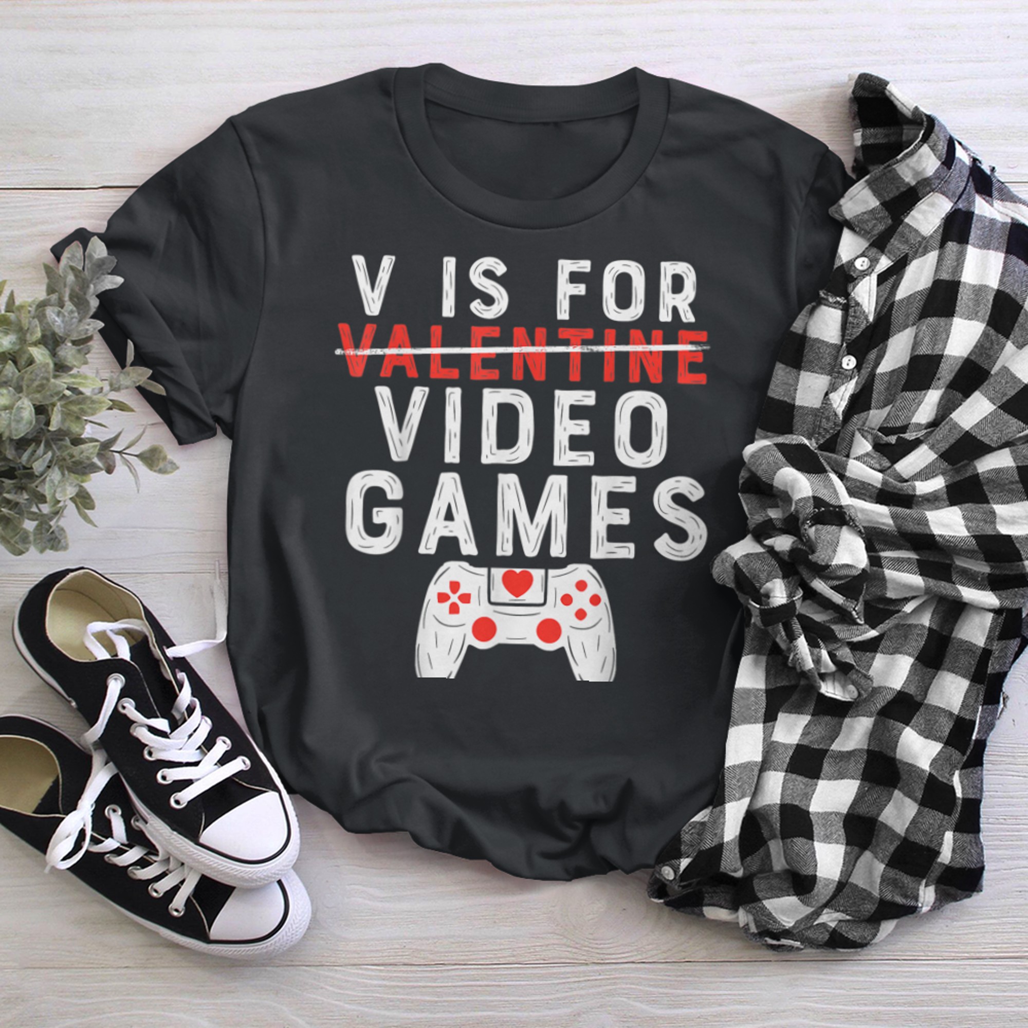 V Is For Video Games Valentines Day Gamer Boys Men Valentine t-shirt black