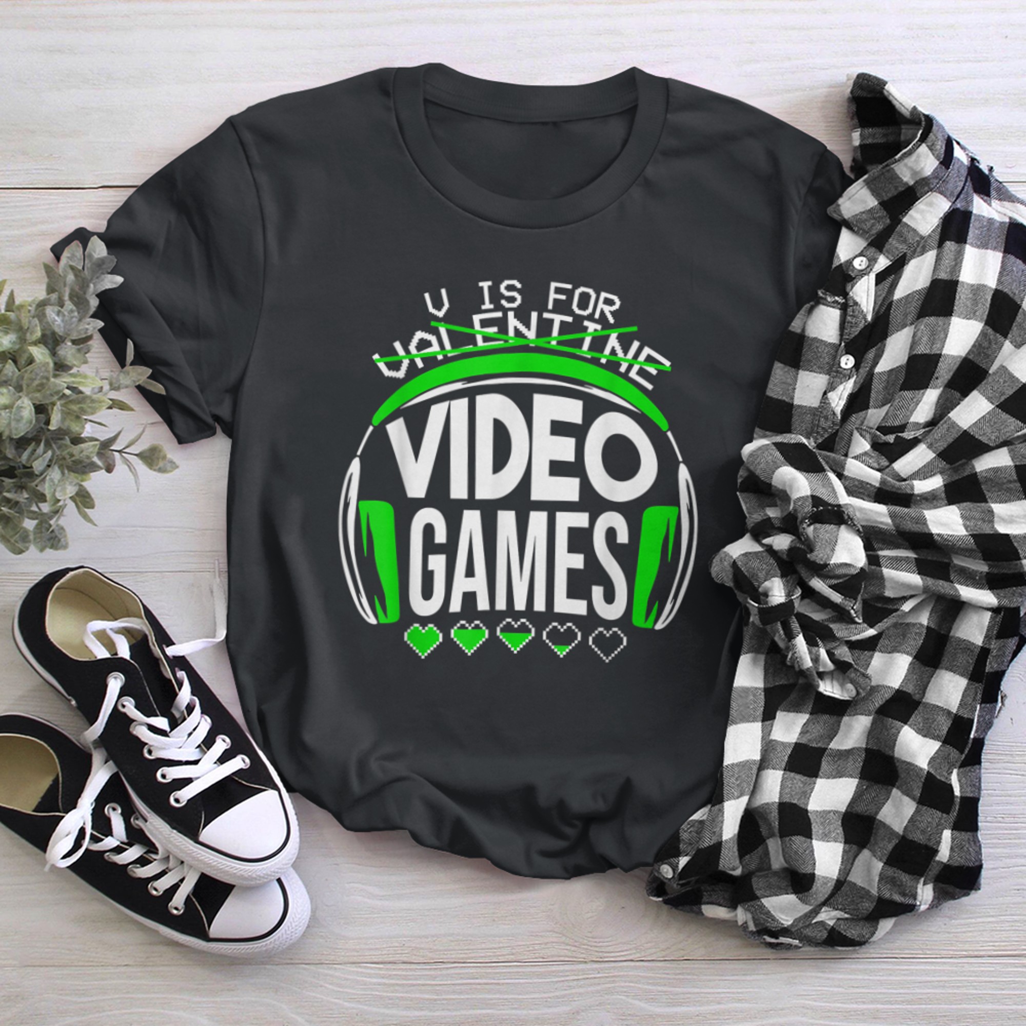 V Is For Video Games Valentines Day Gamer Gamings t-shirt black