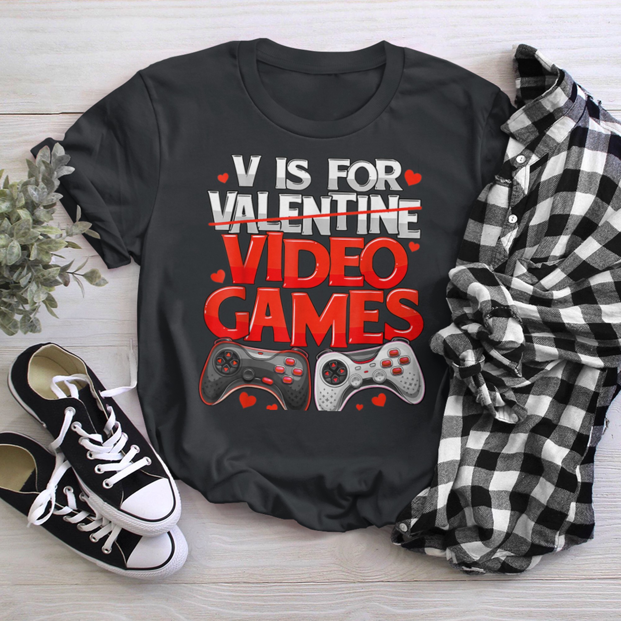 V is for Video Games Valentines Day Gamer Men Boys (20) t-shirt black