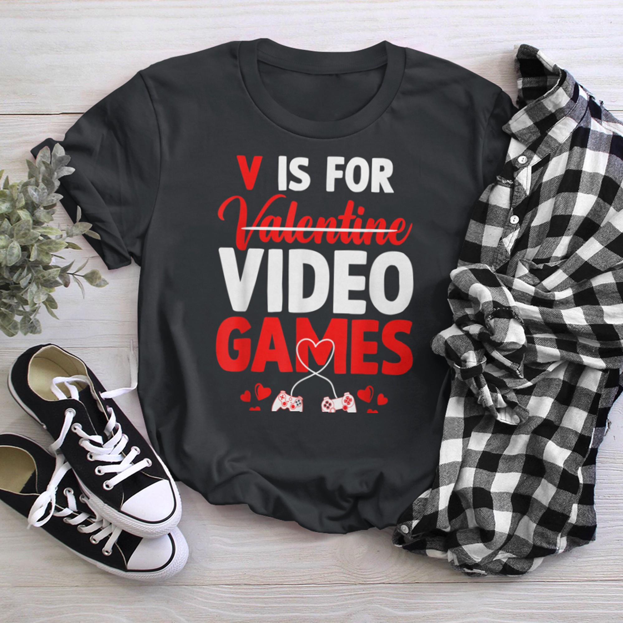 V Is For Video Games Valentines Day Gamer Men Boys (7) t-shirt black