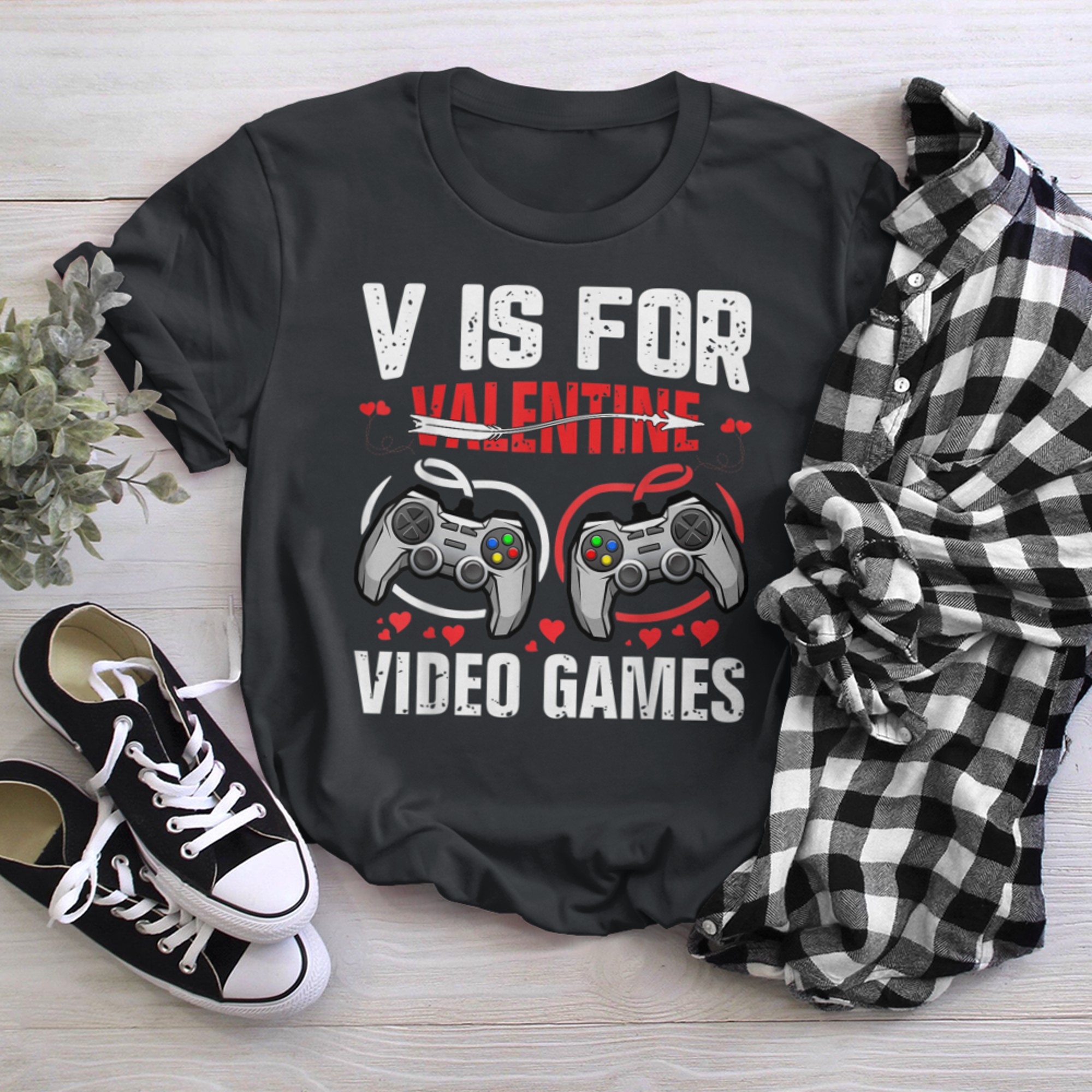 V Is For Video Games Valentines Day Gamer Men Boys Valentine t-shirt black