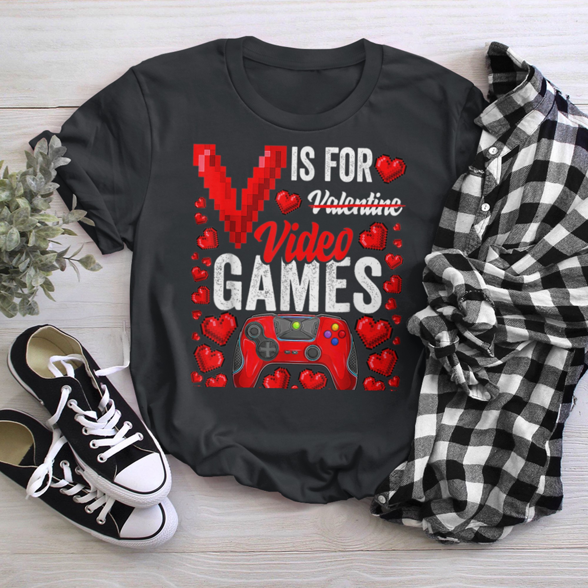 V Is For Video Games Valentines Day Gamer Men Boyss (6) t-shirt black