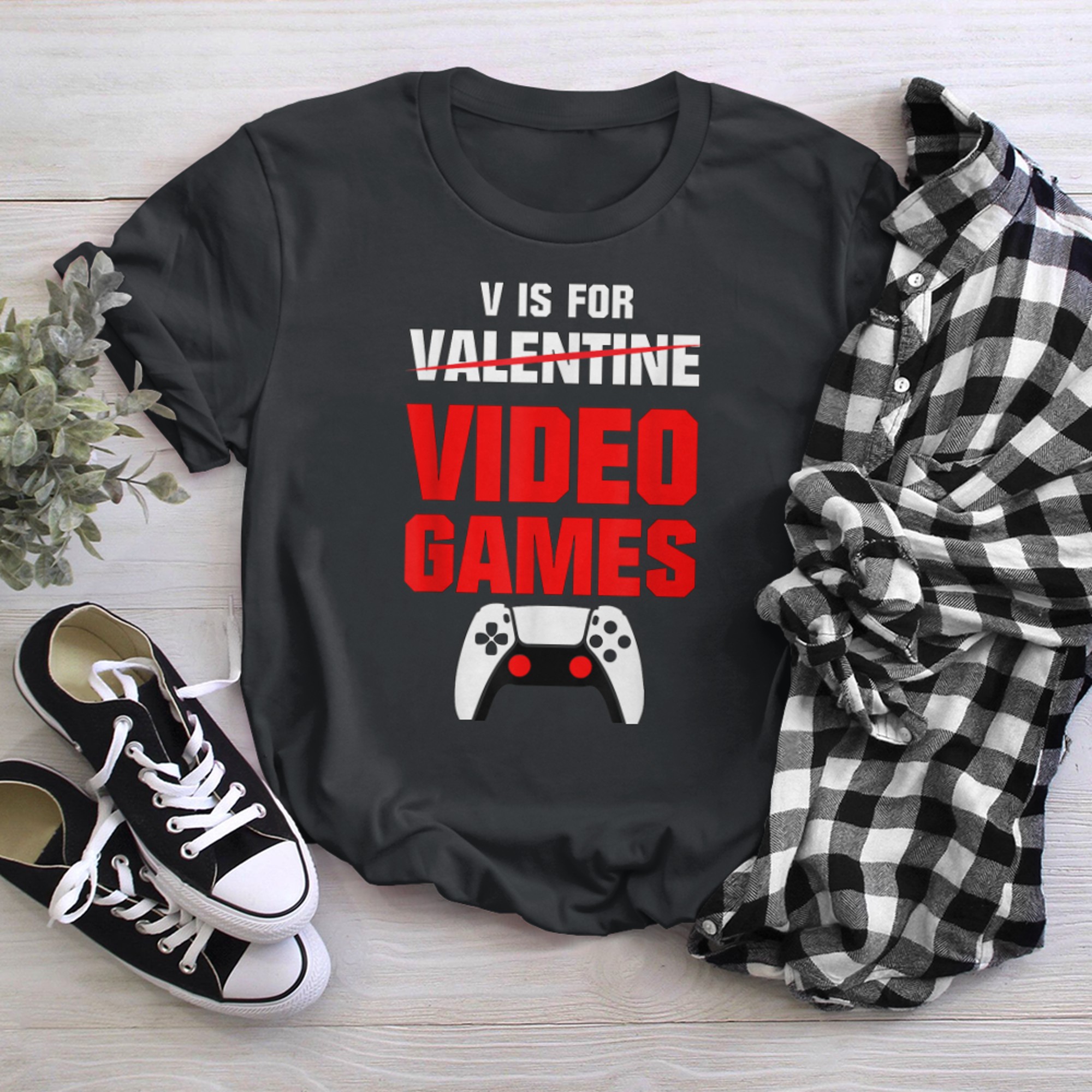 V Is For Video Games Valentines Day Gamer T-Shirt t-shirt black