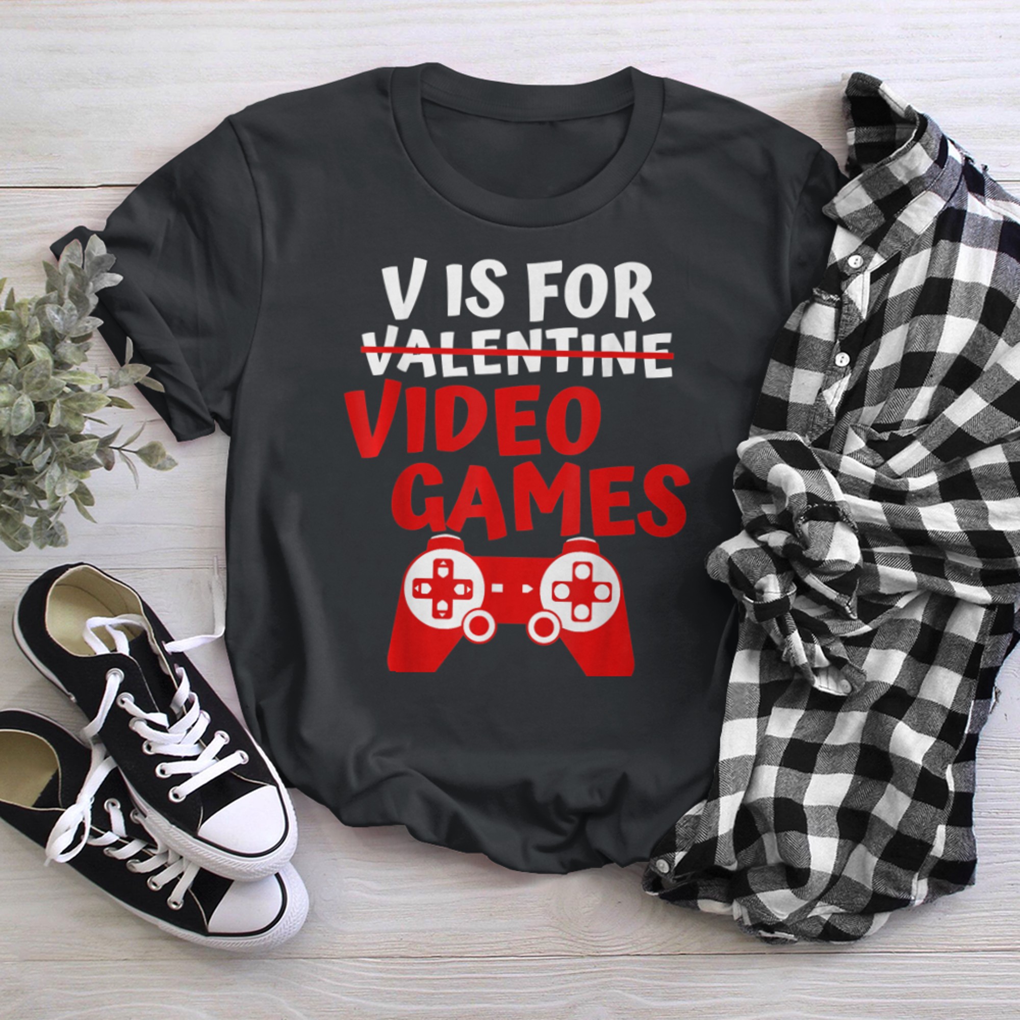 V Is For Video Games Valentines Day Shirt Men Boy Hims t-shirt black