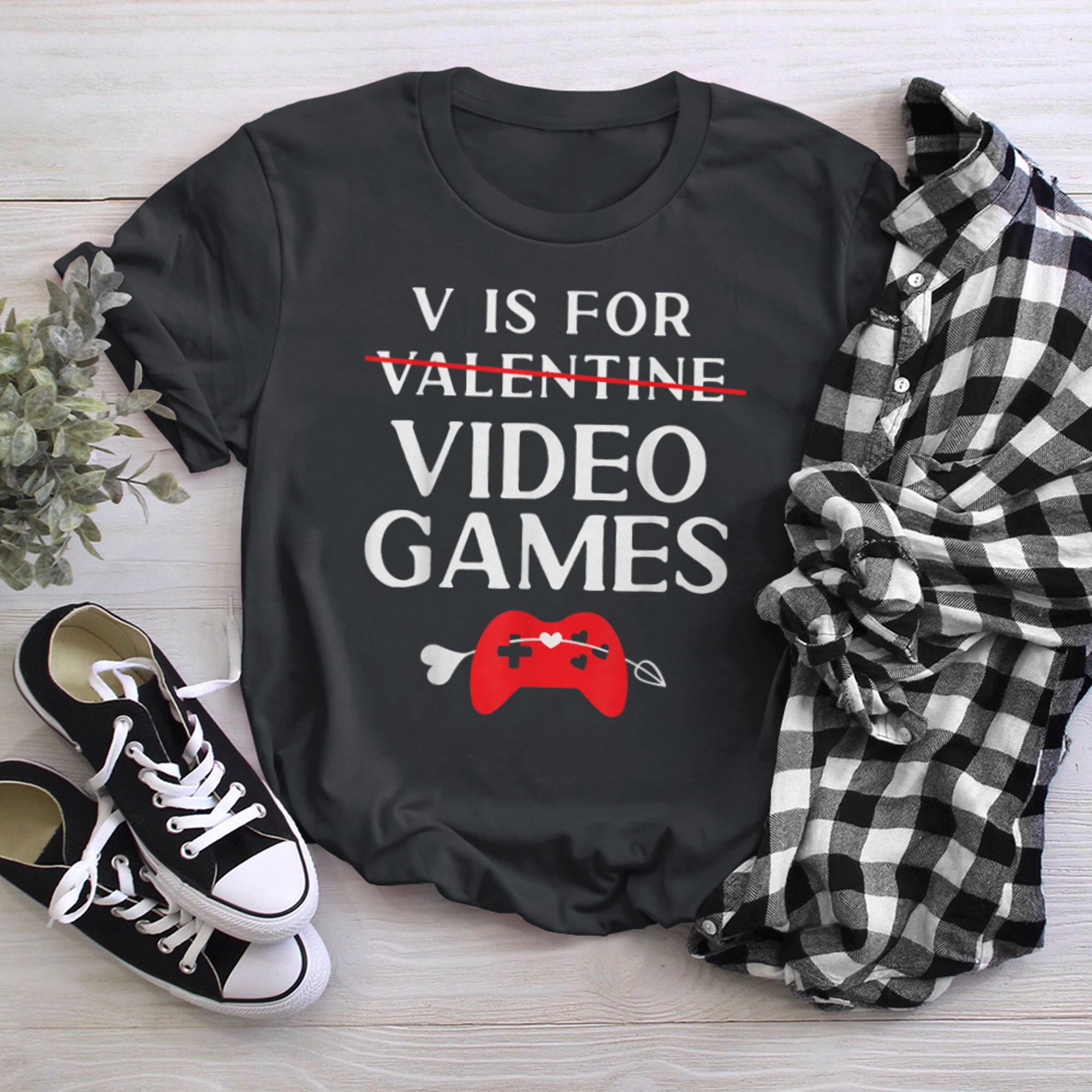 V Is For Video Games Valentines For Gamer t-shirt black