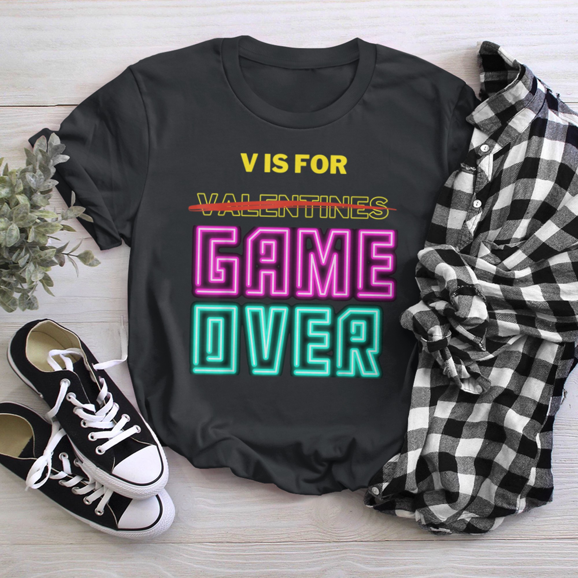 Valentines Day boys kids son V Is For Video Games gamer (7) t-shirt black