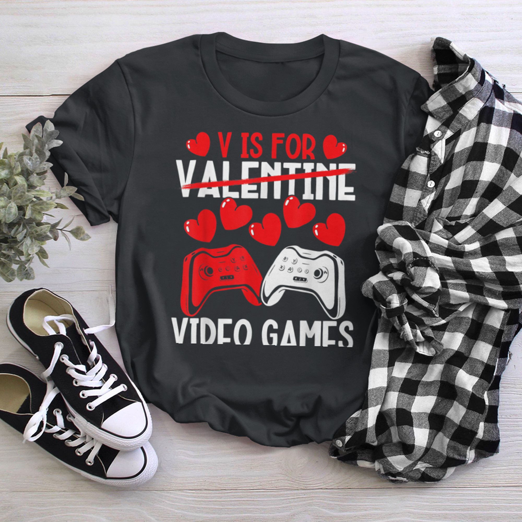 Valentine's Day Gaming Gamer V Is For Video Games Valentine t-shirt black