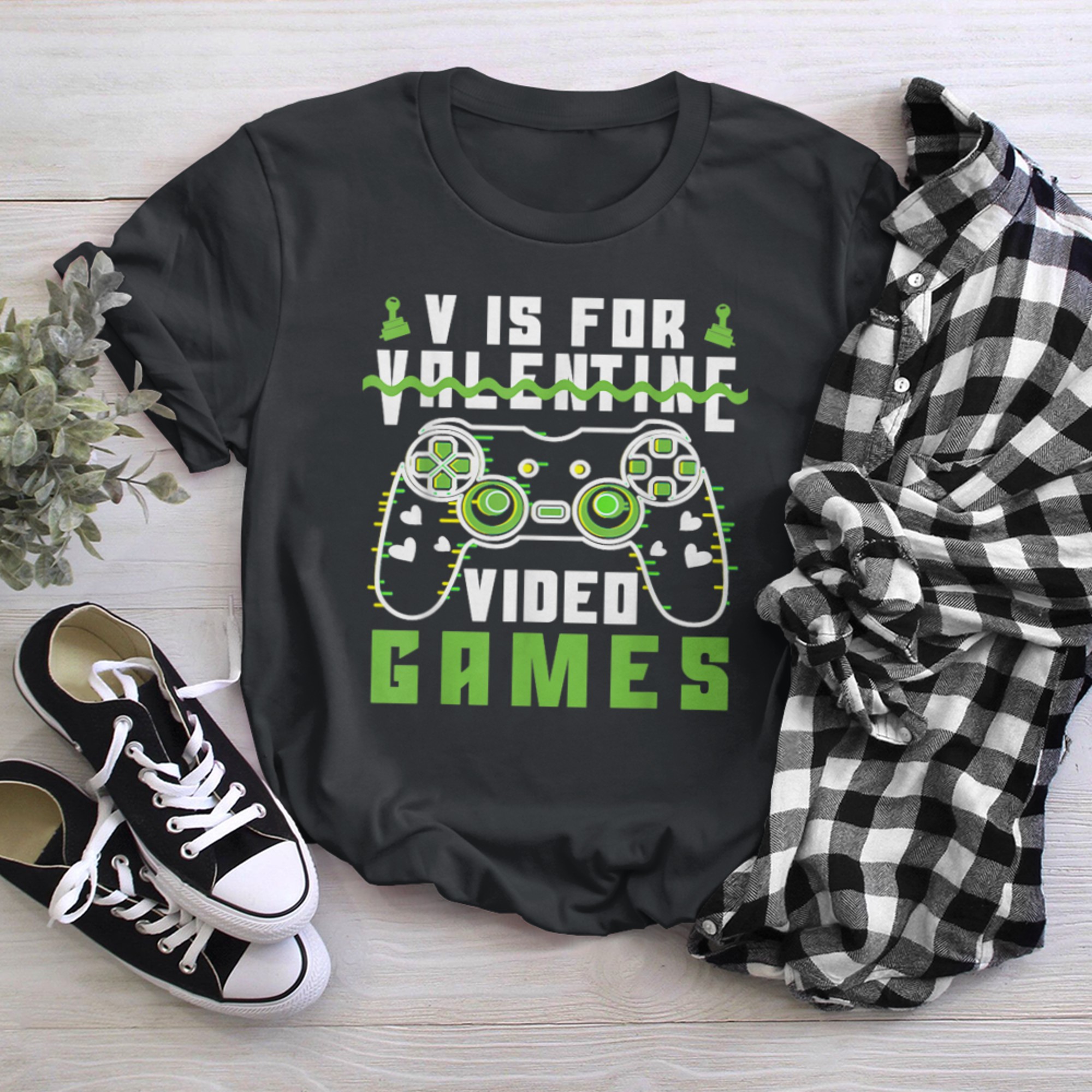 Valentines Day V Is For Video Games Funny Gaming Lover t-shirt black