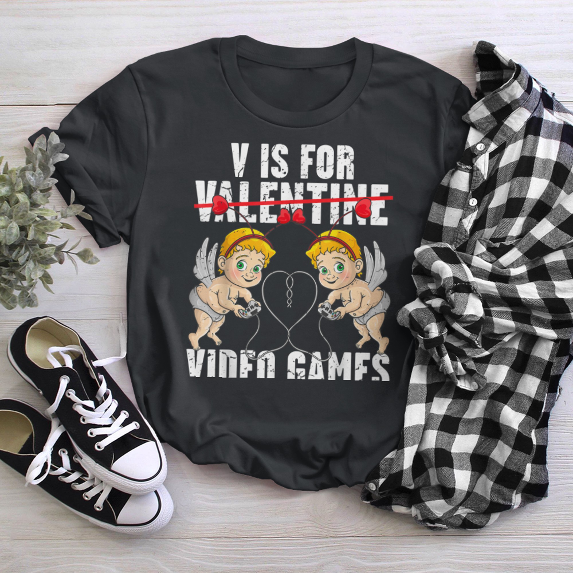 Valentines s for Kids V is for Video Games Gamer Boy t-shirt black