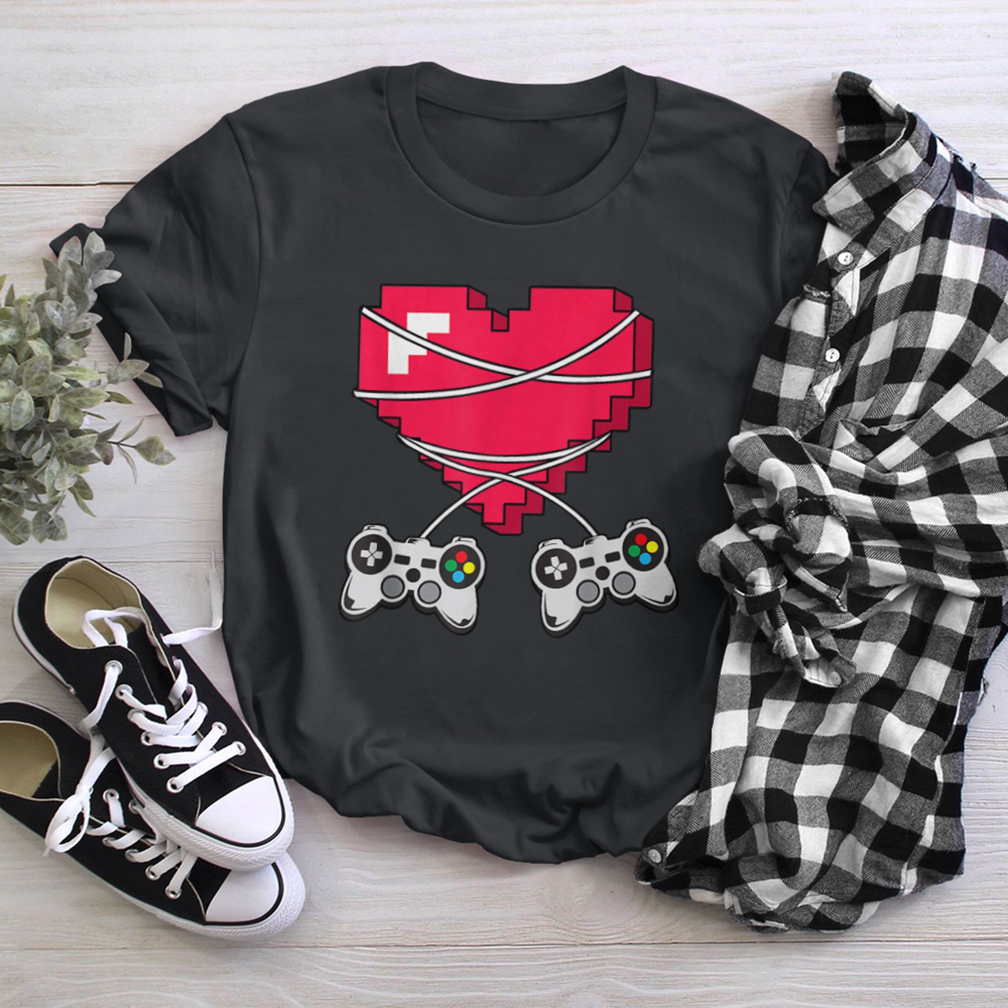 Video Gamer Valentines Day Games Controller Heart Kids Boys t-shirt black