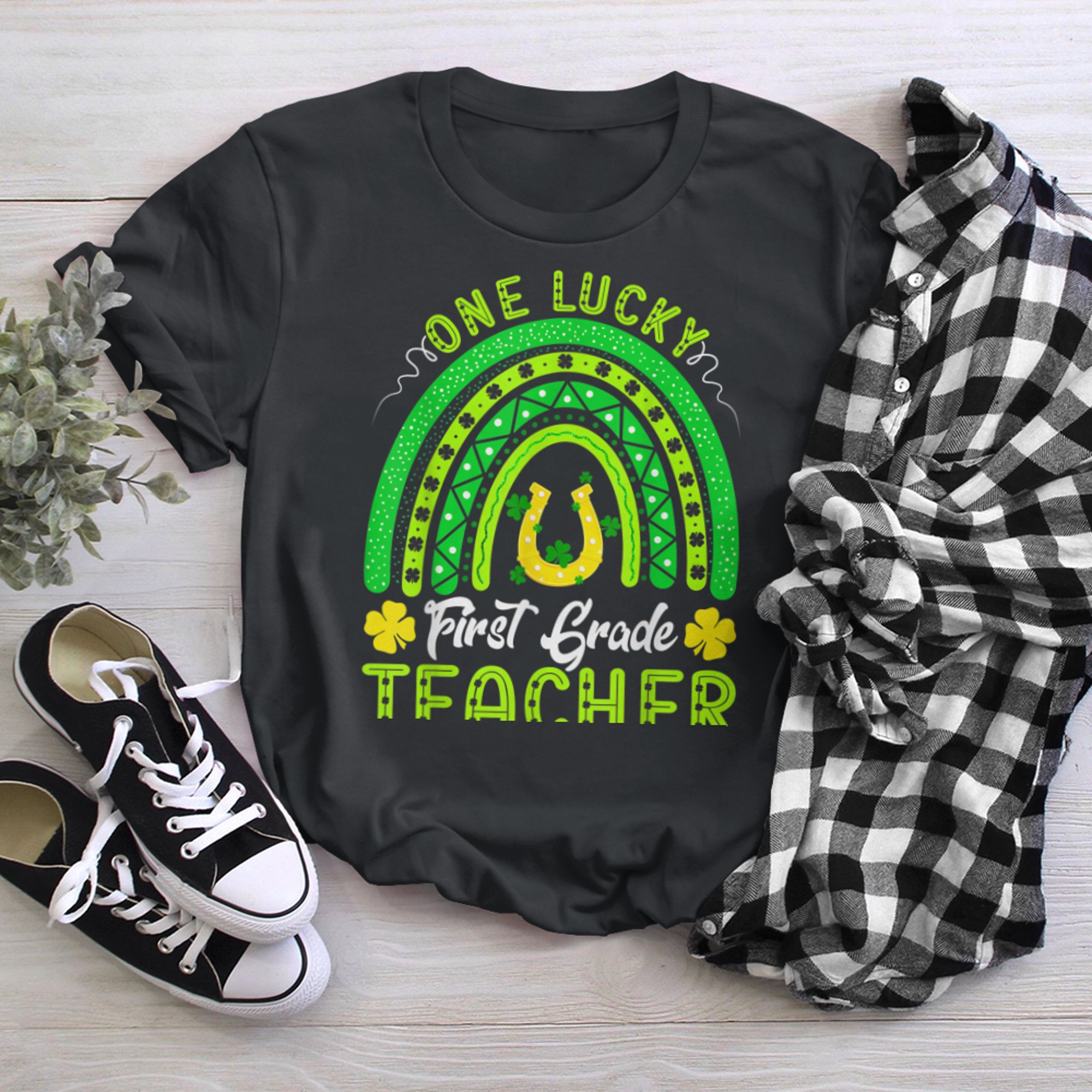 Awesome School One First Grade Teacher St Patricks Day t-shirt black