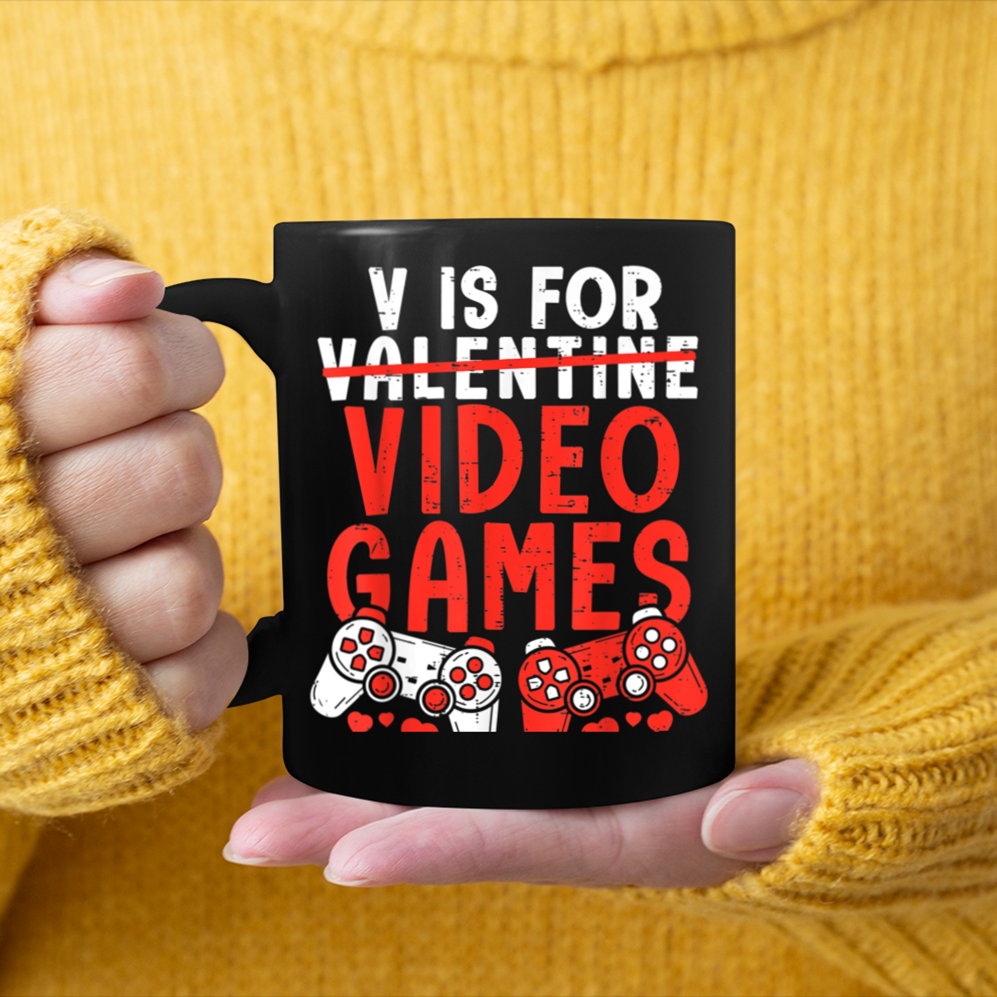 Boy Mens V Is For Video Games Valentines Day Gamer mug black