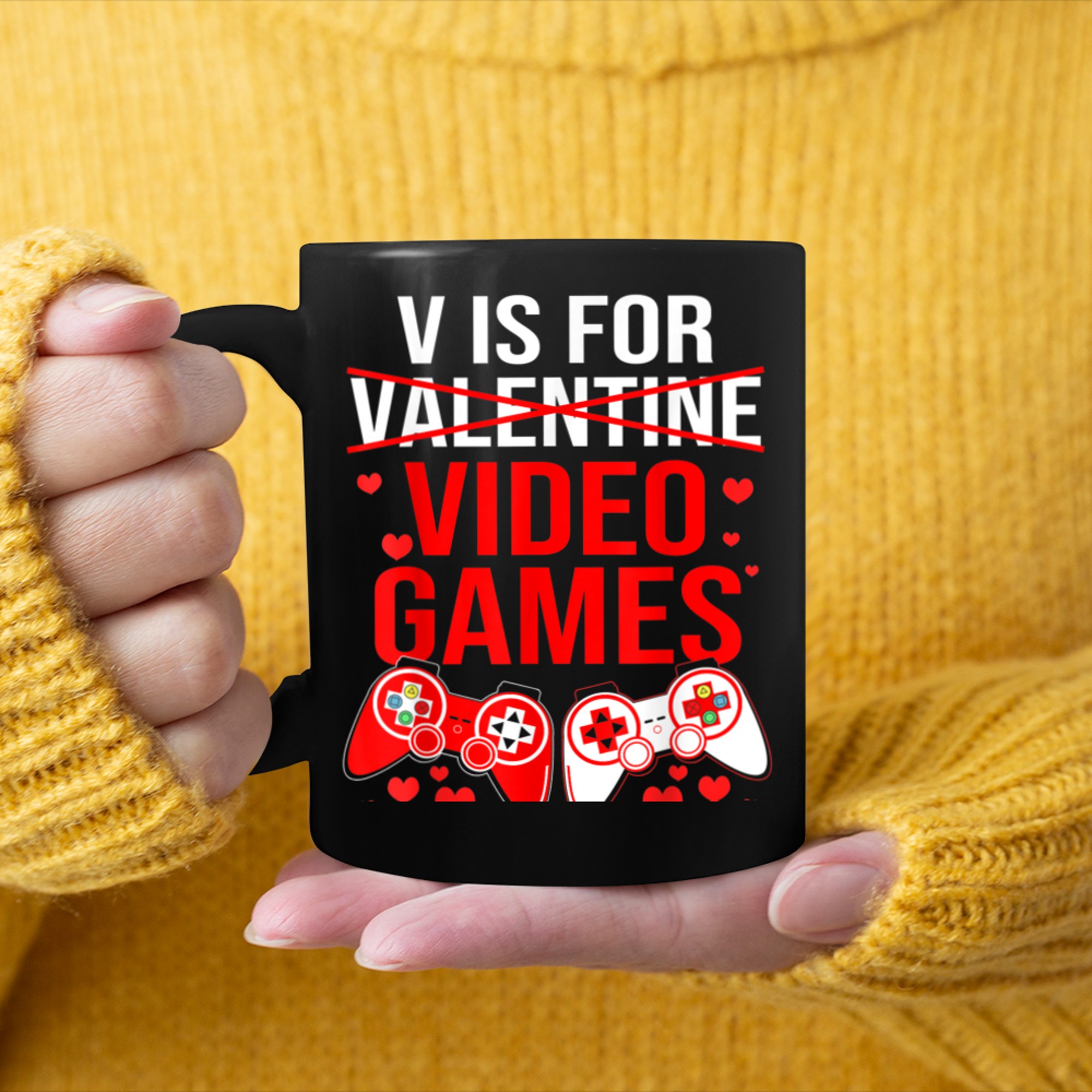 Boys Valentines Day Shirts Gamer Funny V Is For Video Games mug black