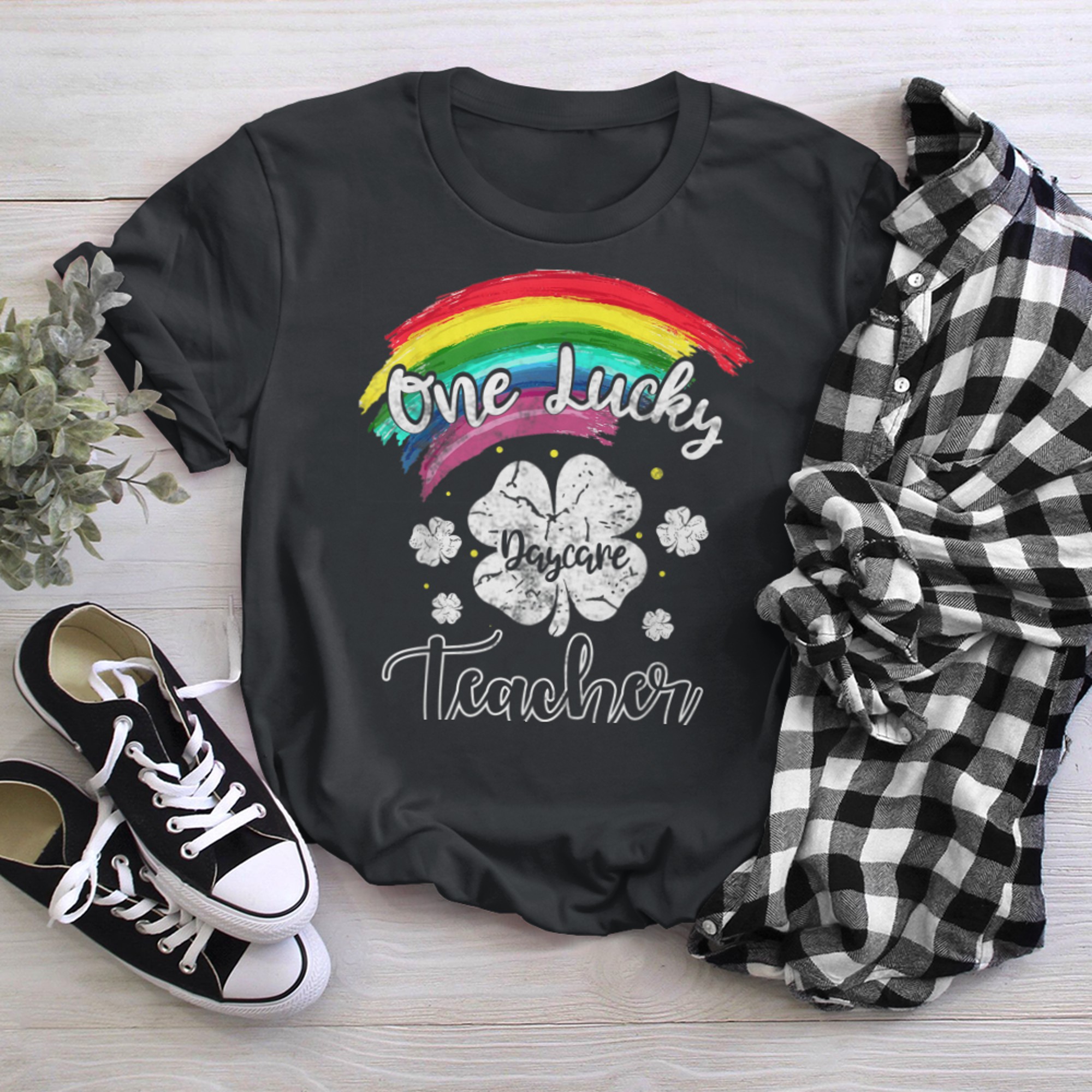 Cute St Patricks Day for One Lucky Daycare Teacher t-shirt black