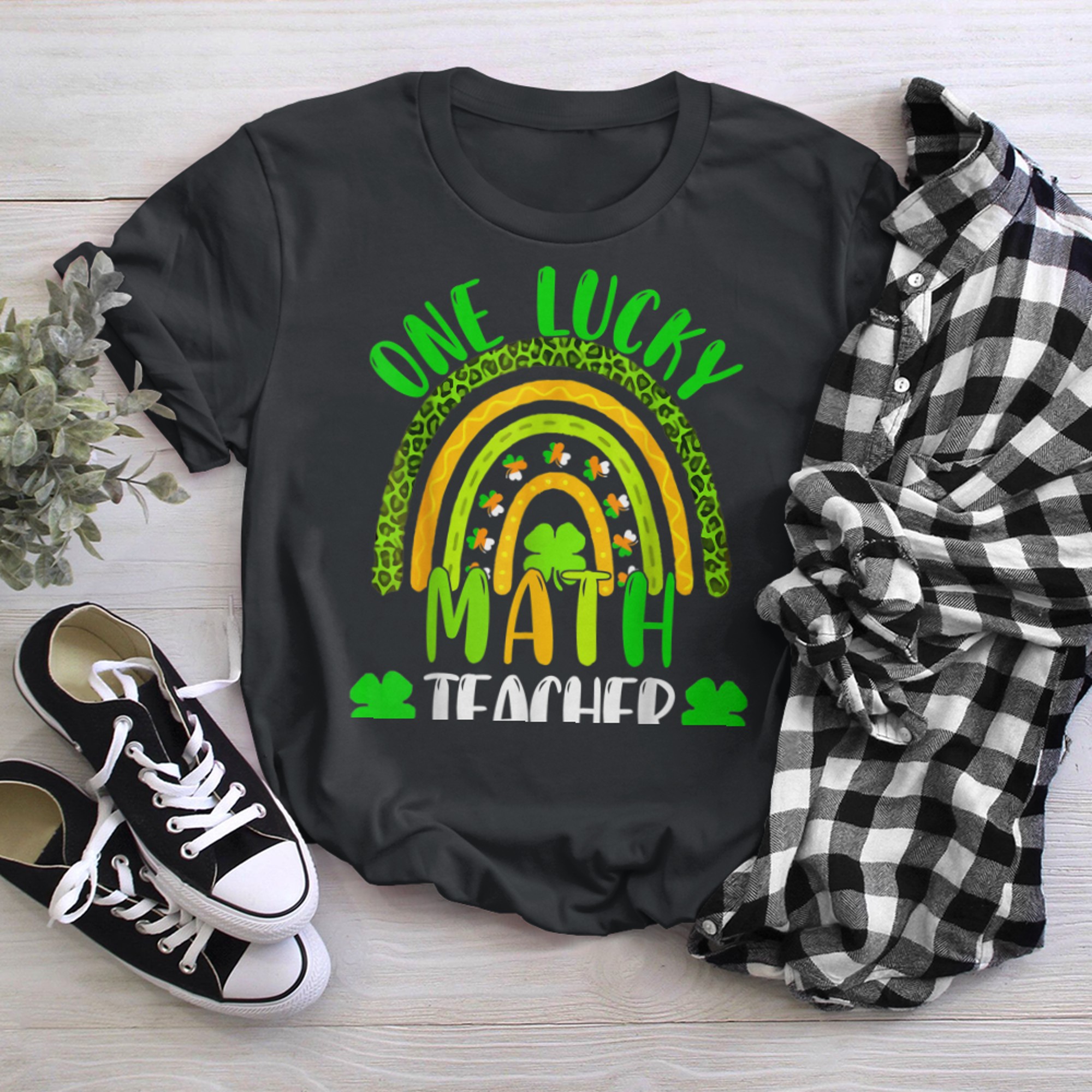 Funny one lucky math rainbow teacher St Patricks Day Rainbow black white