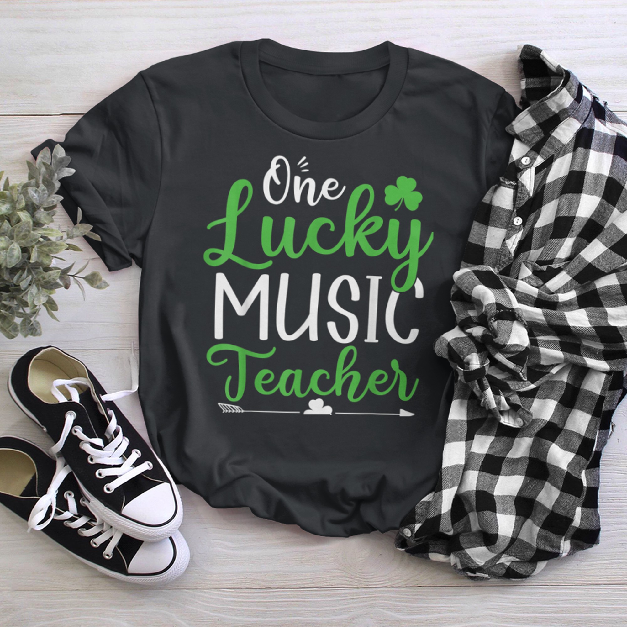 Funny One Lucky Music Teacher St. Patricks Day Irish black white