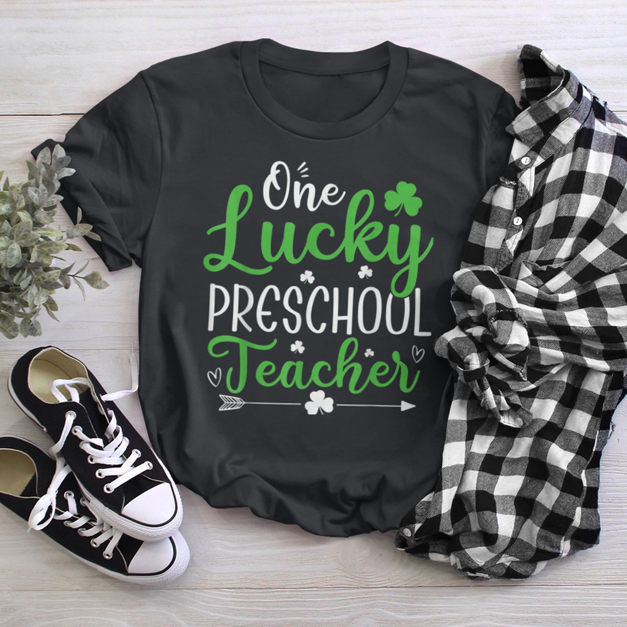 Funny One Lucky Preschool Teacher St. Patricks Day Irish black white