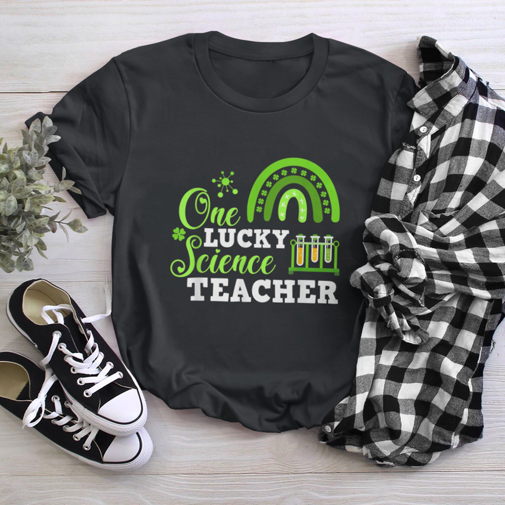 Funny One Lucky Science Teacher St. Patricks Day black white