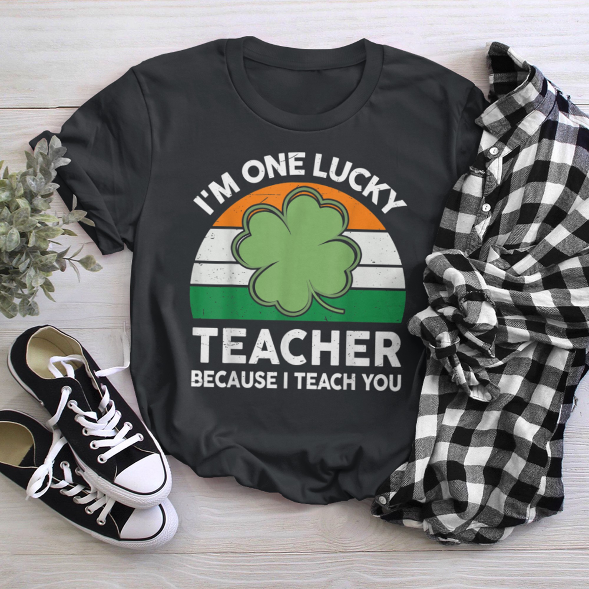 Funny St Patricks Day Shirt Women Cute I'm One Lucky Teacher t-shirt black