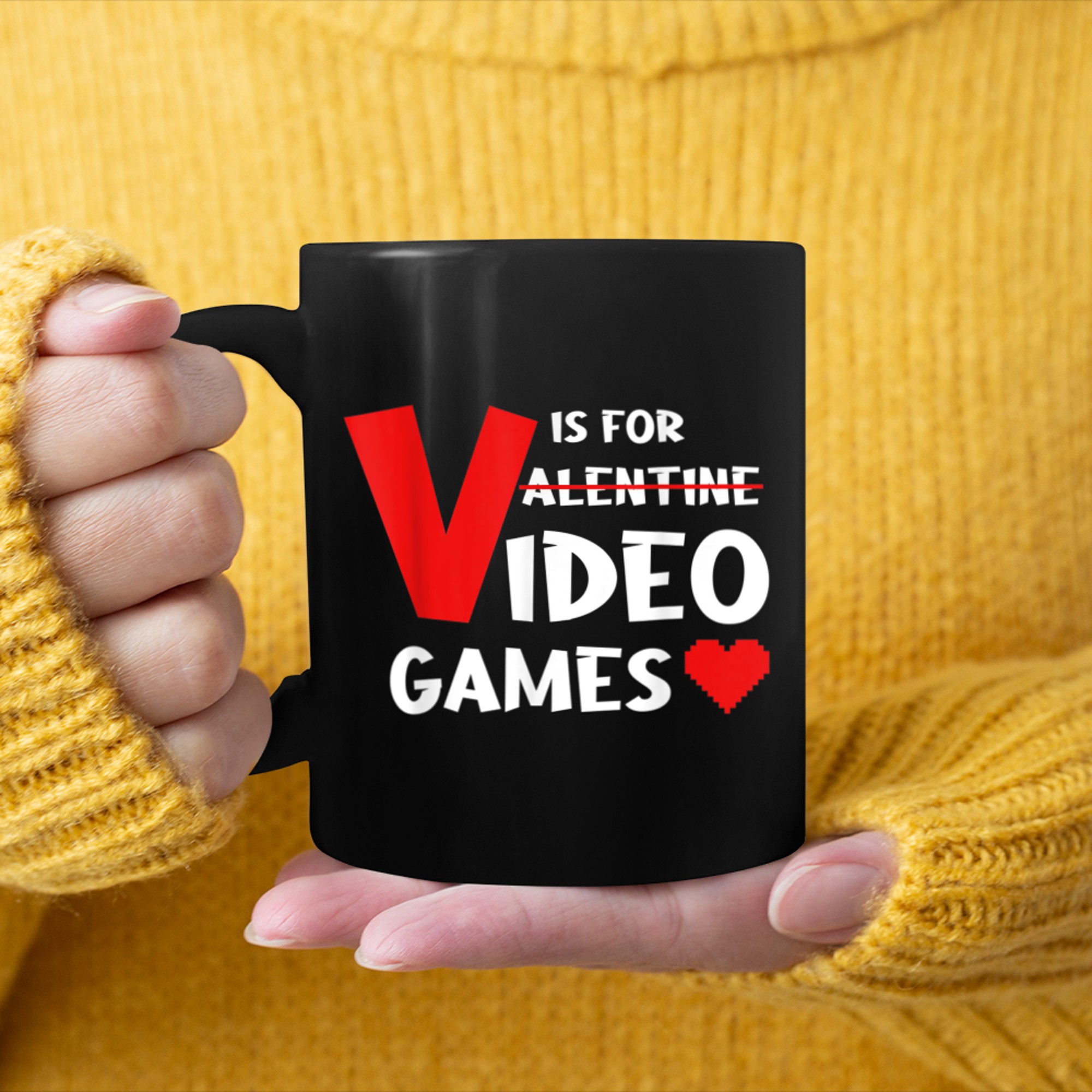 Funny V Is For Video Games Funny Valentines Day Gamer mug black