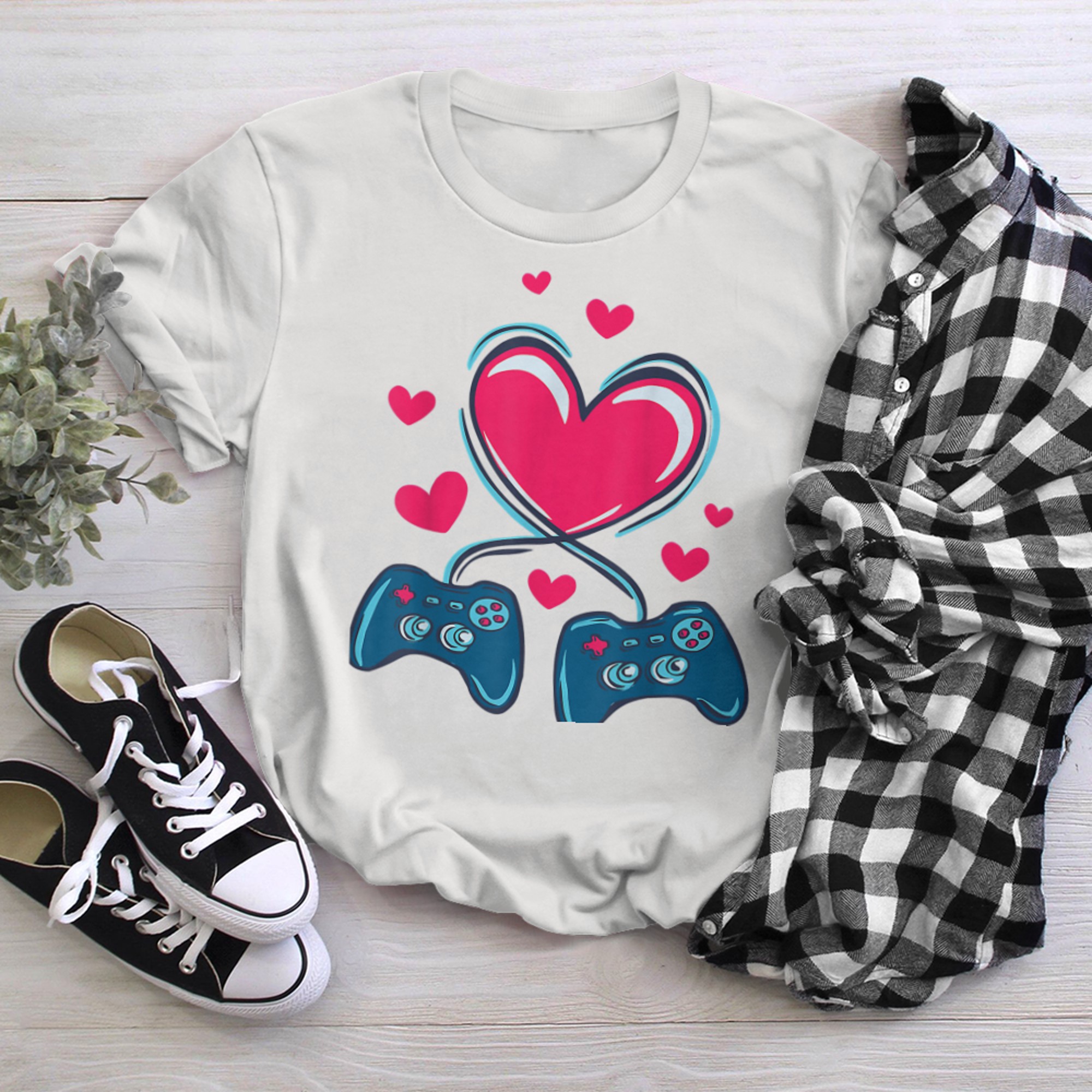 Funny Valentines Day Heart Gamer V Is For Video Games t-shirt white