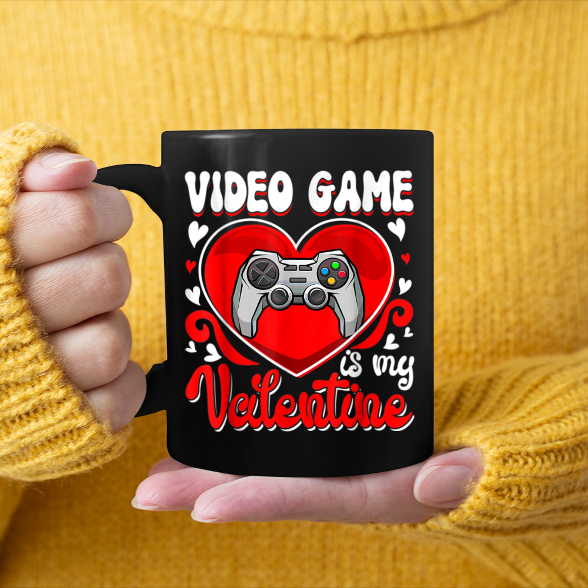 Funny Video Game Is My Valentine Happy Valentine's Day Heart mug black