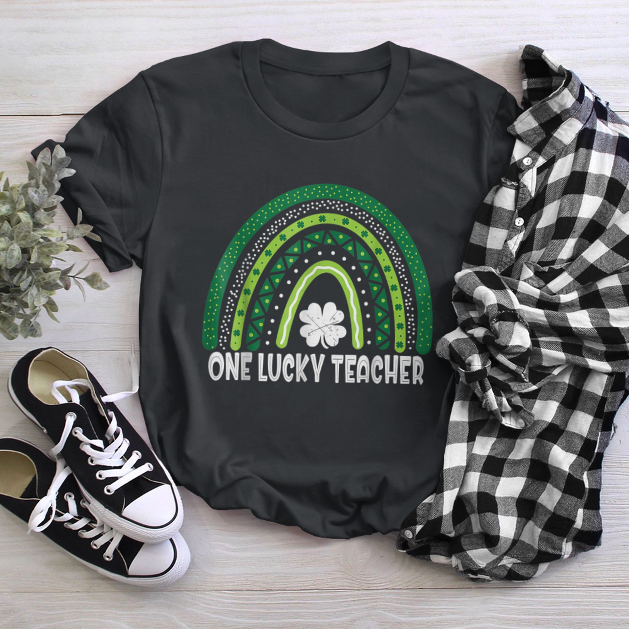 Happy St Patrick's Day Cute One Lucky Teacher black white