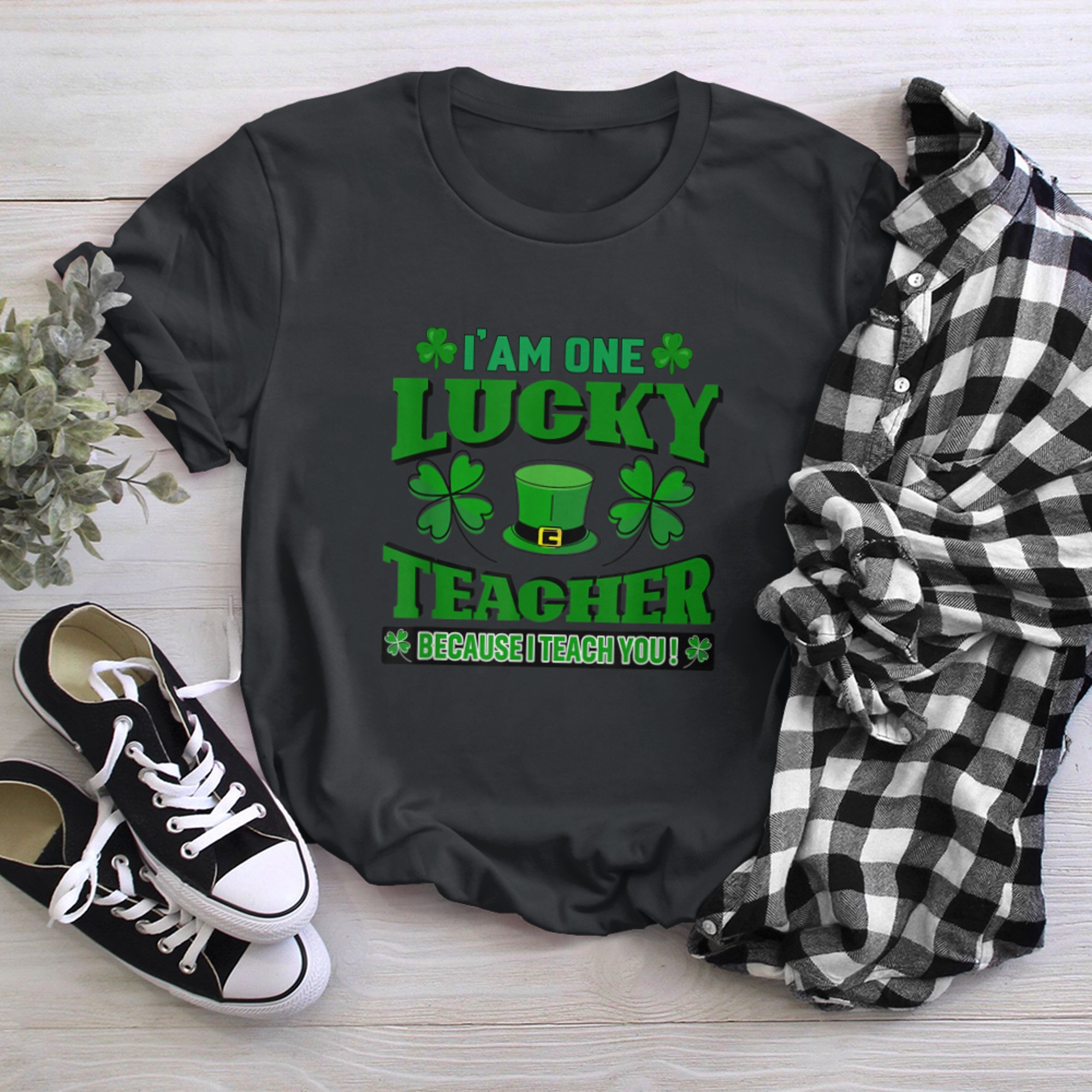 Happy St Patricks Day One Lucky Teacher School (2) t-shirt black