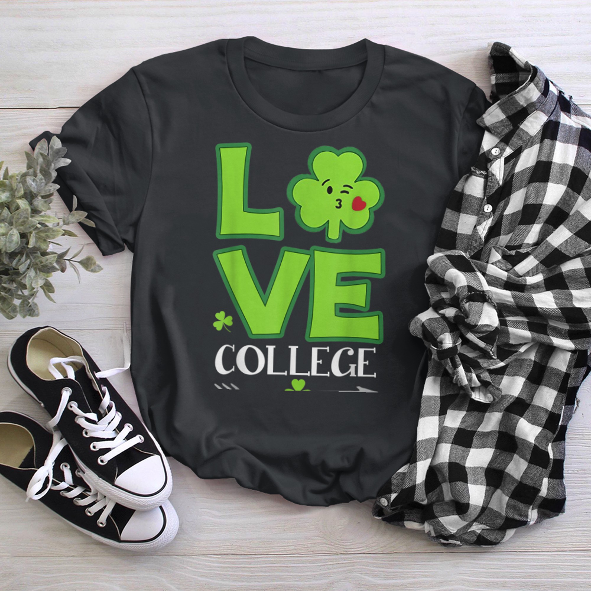 Love Shamrock College Teacher Funny St Patricks Day t-shirt black