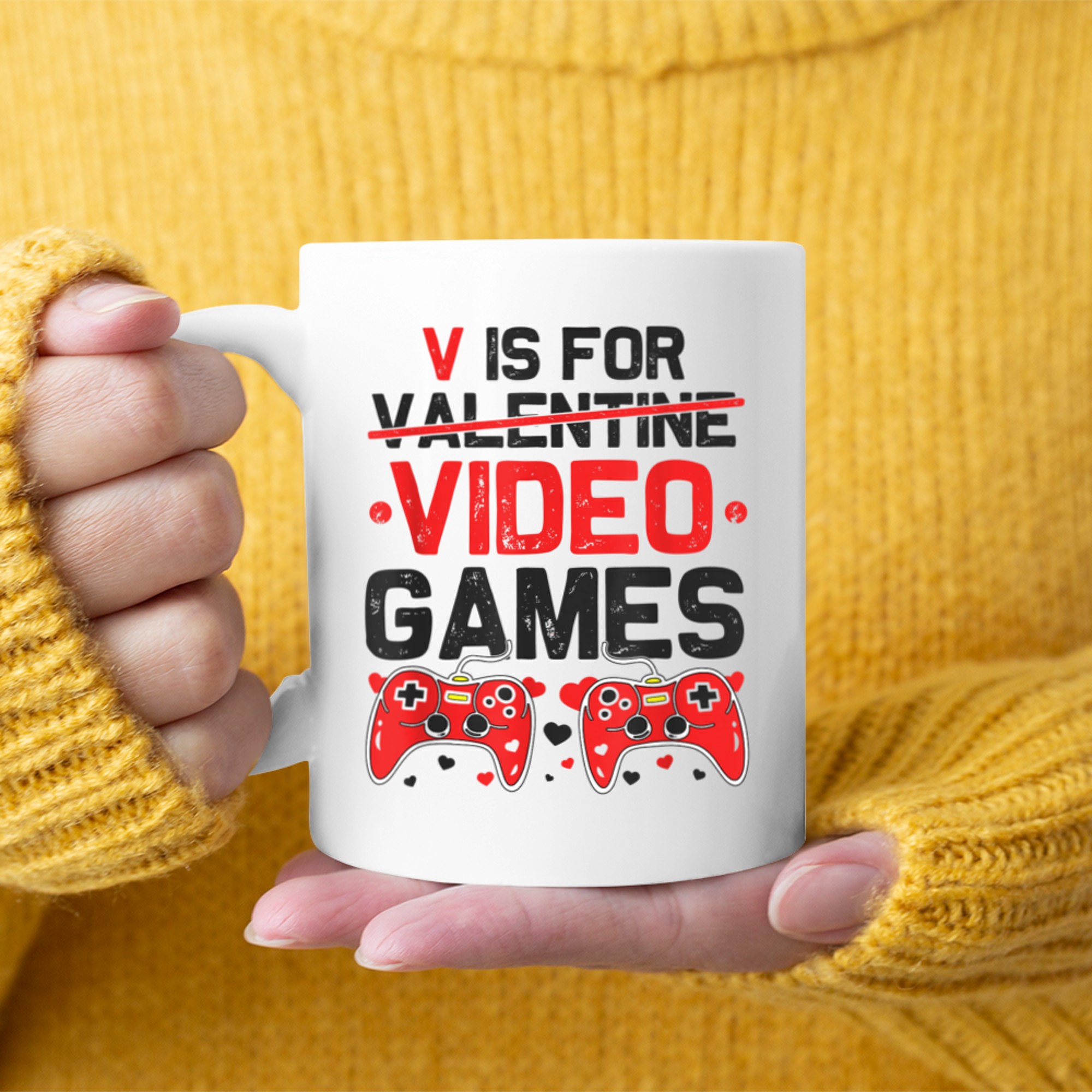 Mens V is for Video Games T-Shirt Anti-Valentines Day Gamer Men mug white