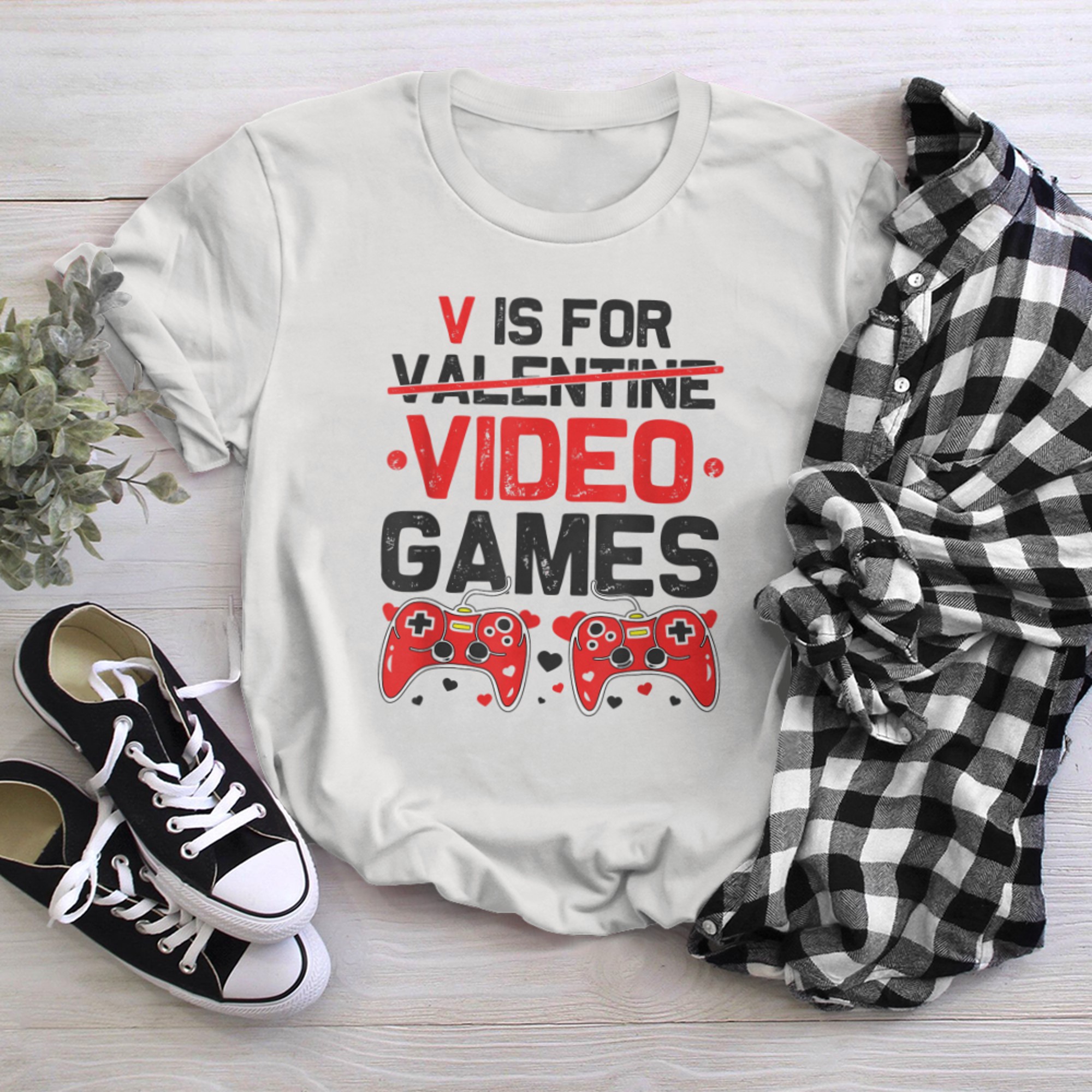 Mens V is for Video Games T-Shirt Anti-Valentines Day Gamer Men t-shirt white