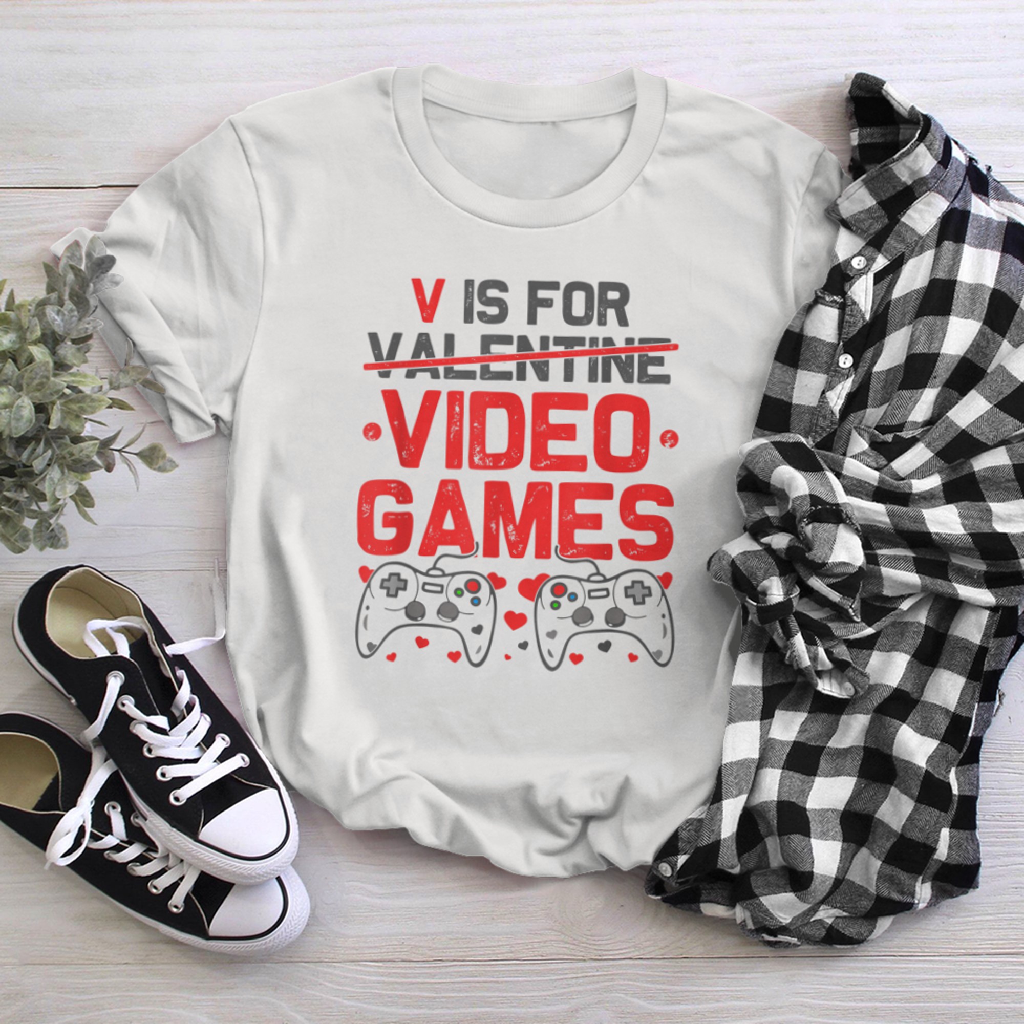 Mens V Is For Video Games TShirt Valentines Day Gamer Men Teens (1) t-shirt white