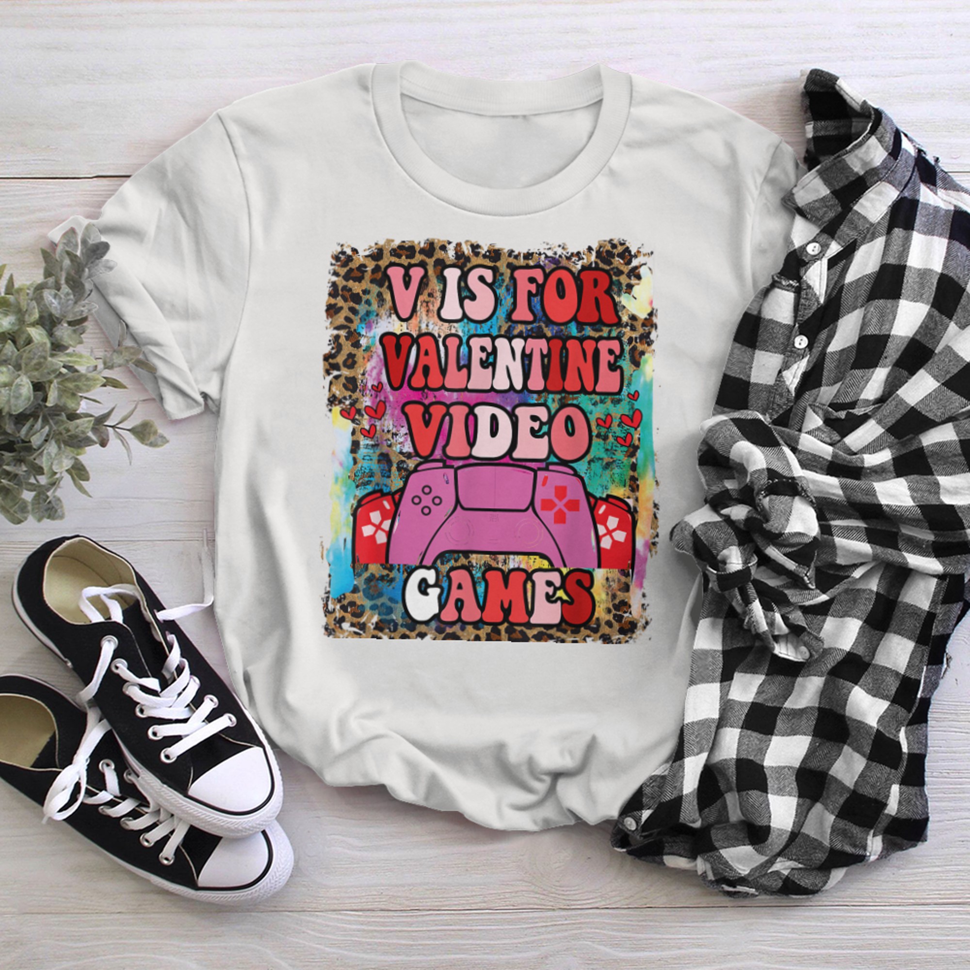 retro grovvy V Is For Video Games Funny Valentines Day Gamer t-shirt white