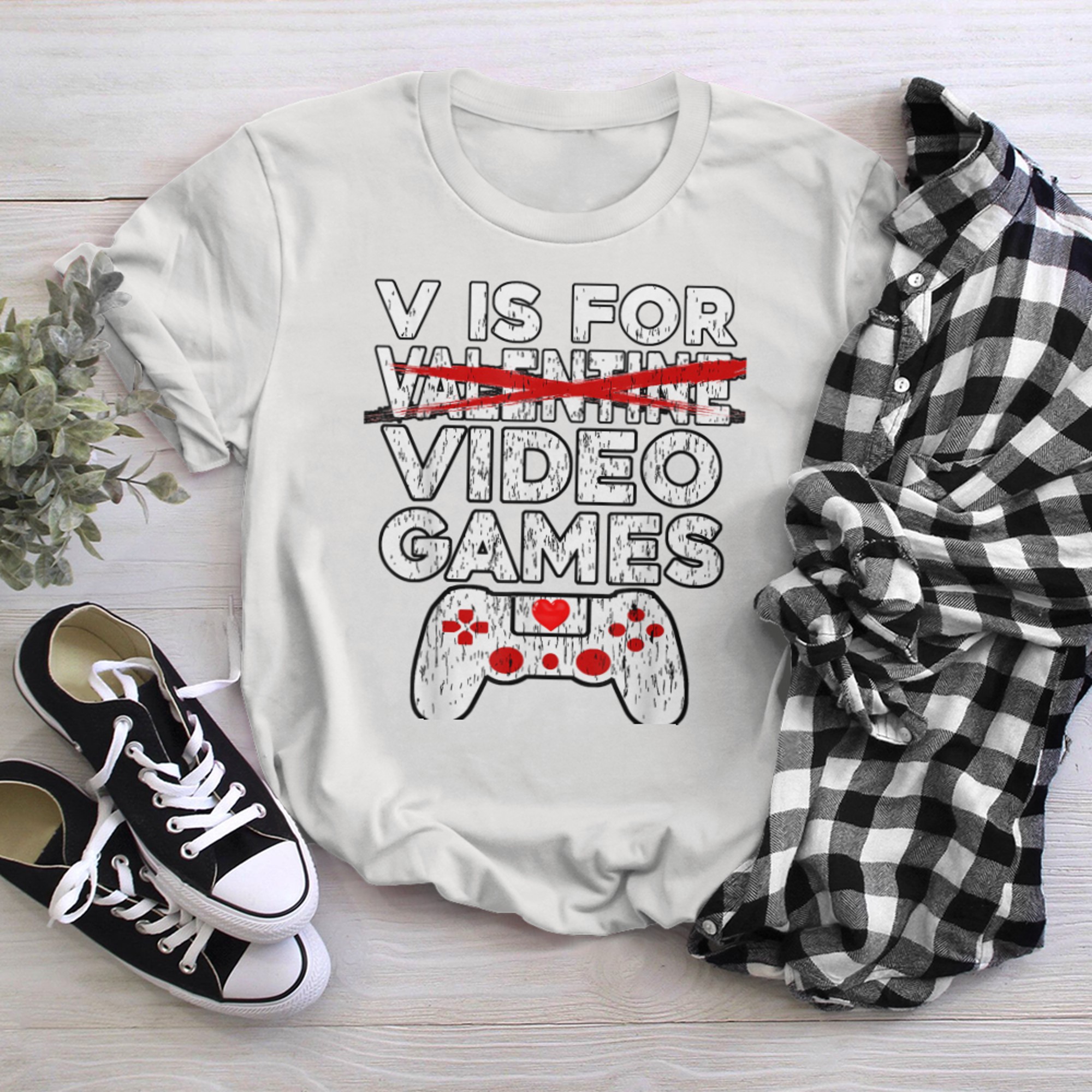 V Is For Valentine V Is For Video Games Valentines Day t-shirt white