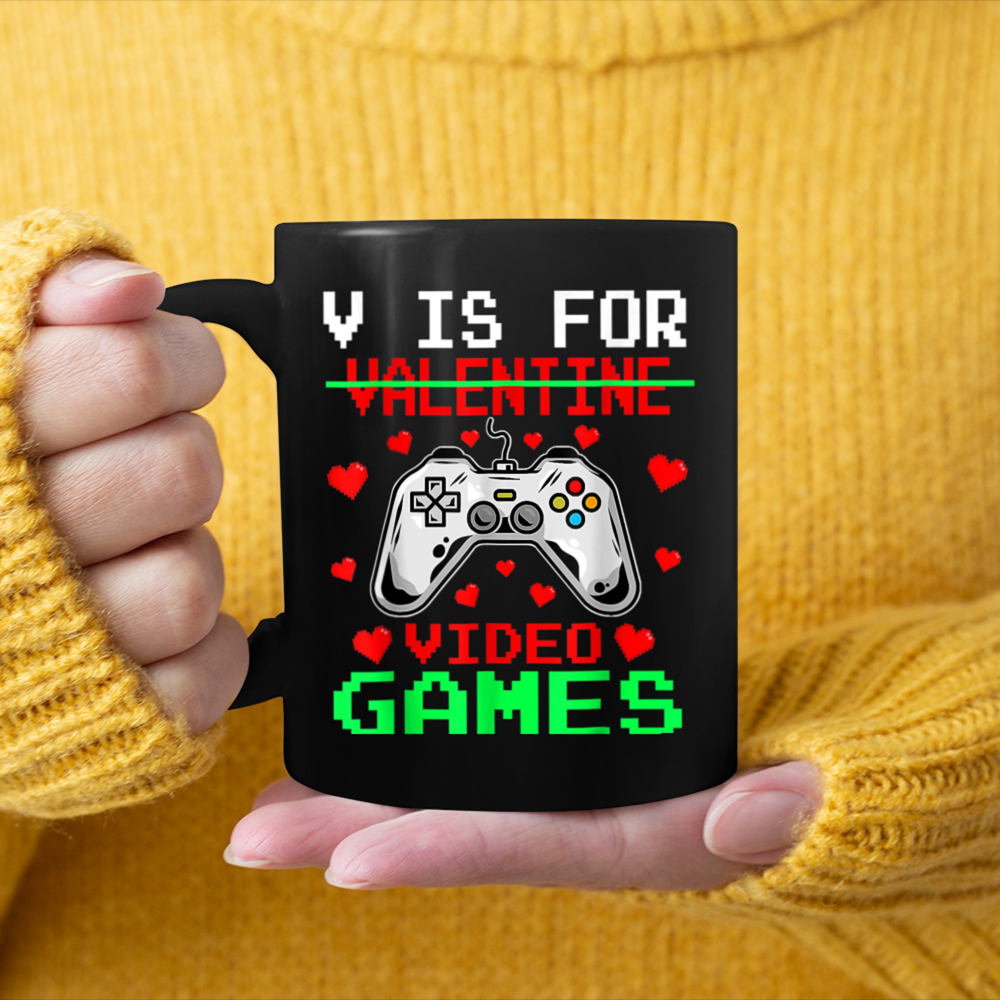 V Is For Valentine Video Games Cool Controller Funny Gamer mug black