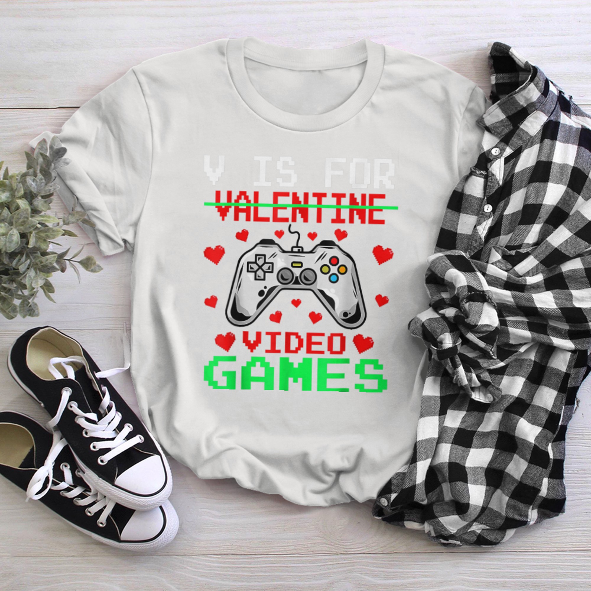 V Is For Valentine Video Games Cool Controller Funny Gamer t-shirt white