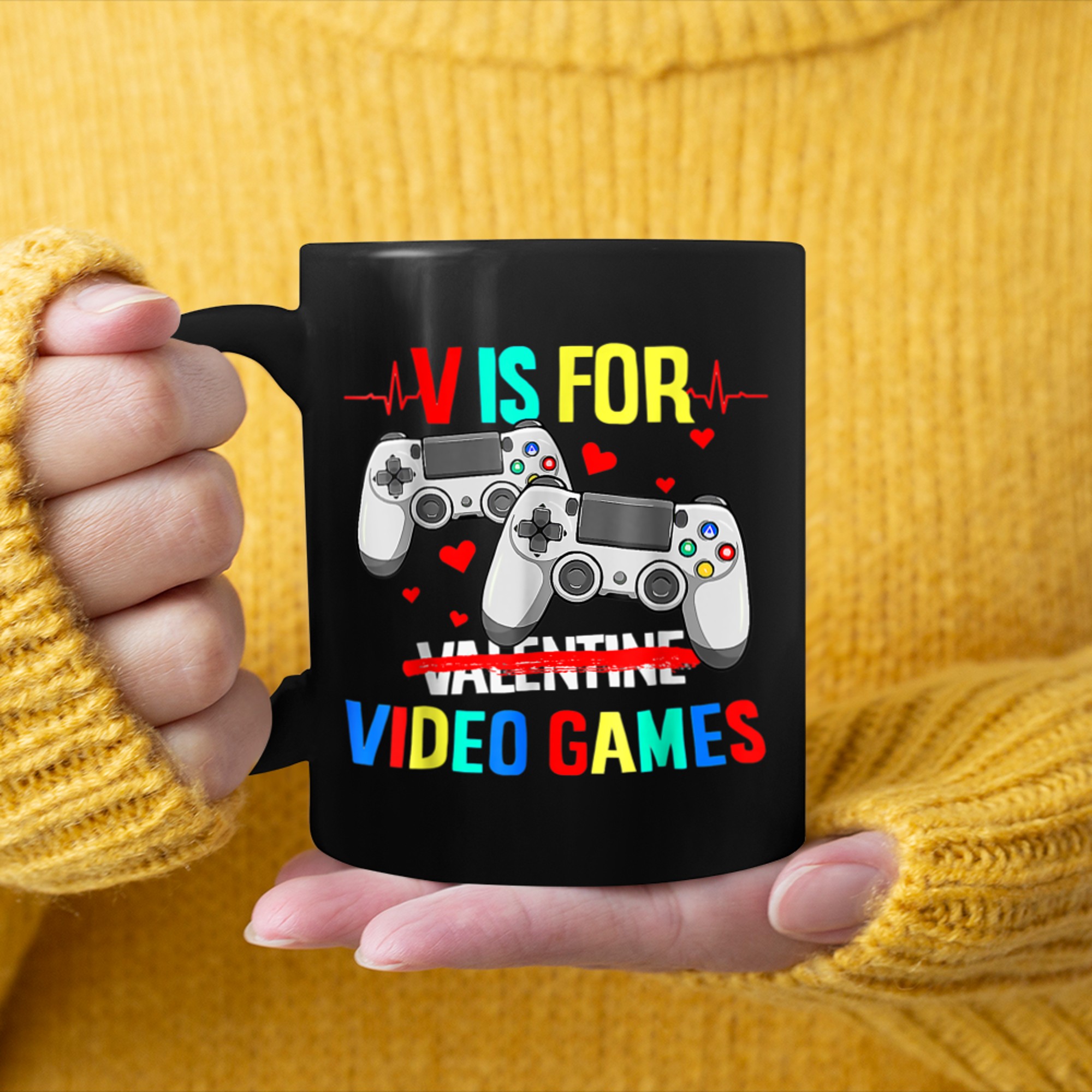 V Is For Valentine Video Games Cool Controllers Gamers mug black