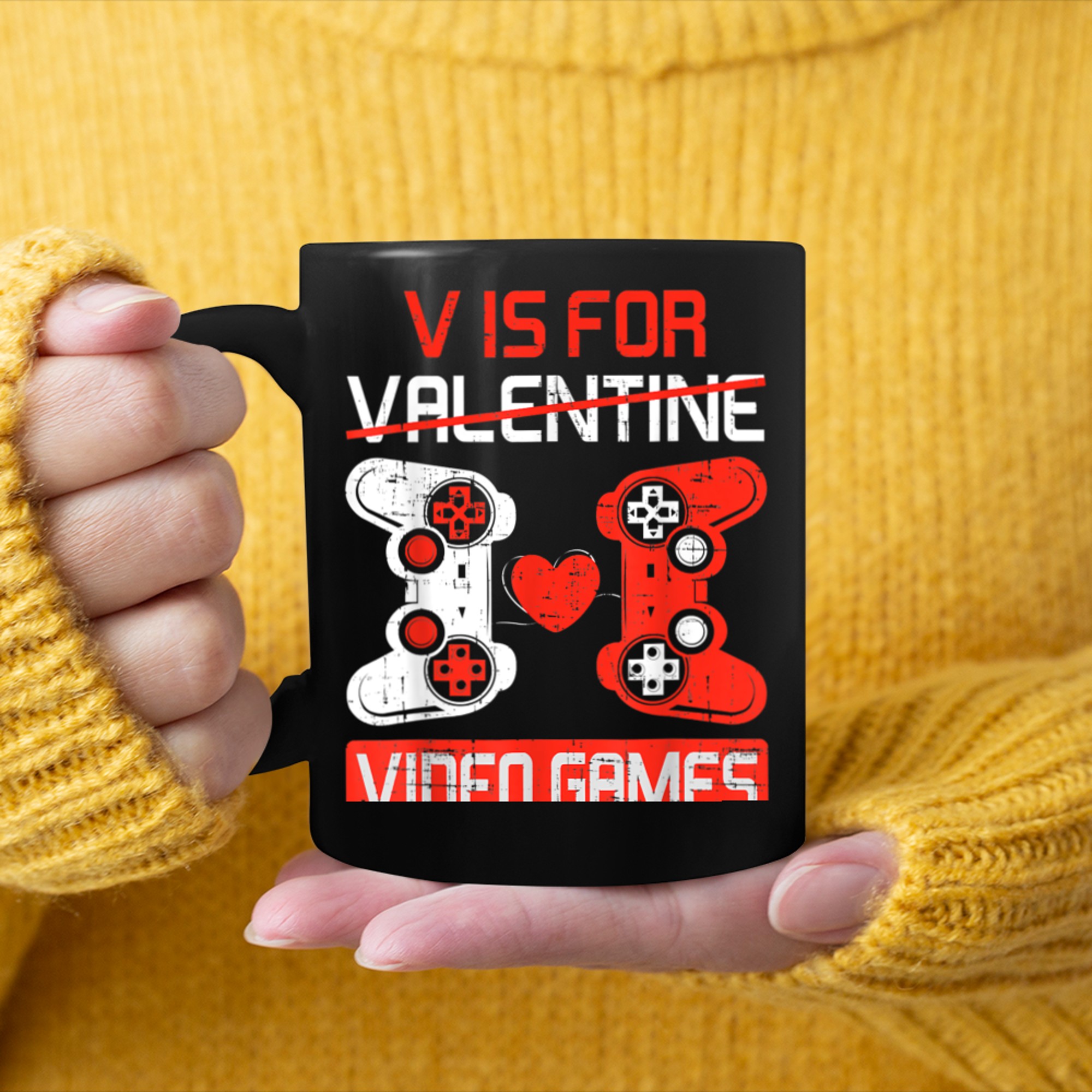 V Is For Valentine Video Games For Gamers mug black