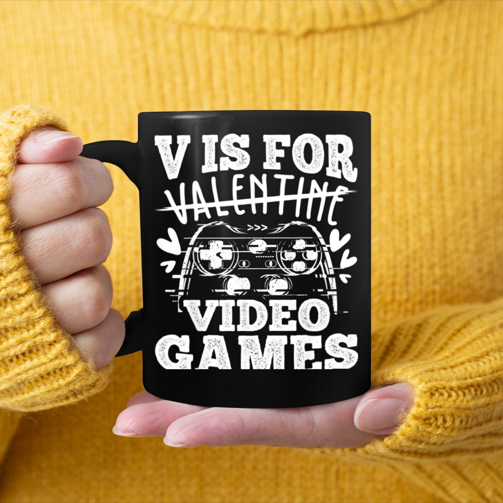 V Is For Valentine Video Games Funny Gamers Cute Heart mug black