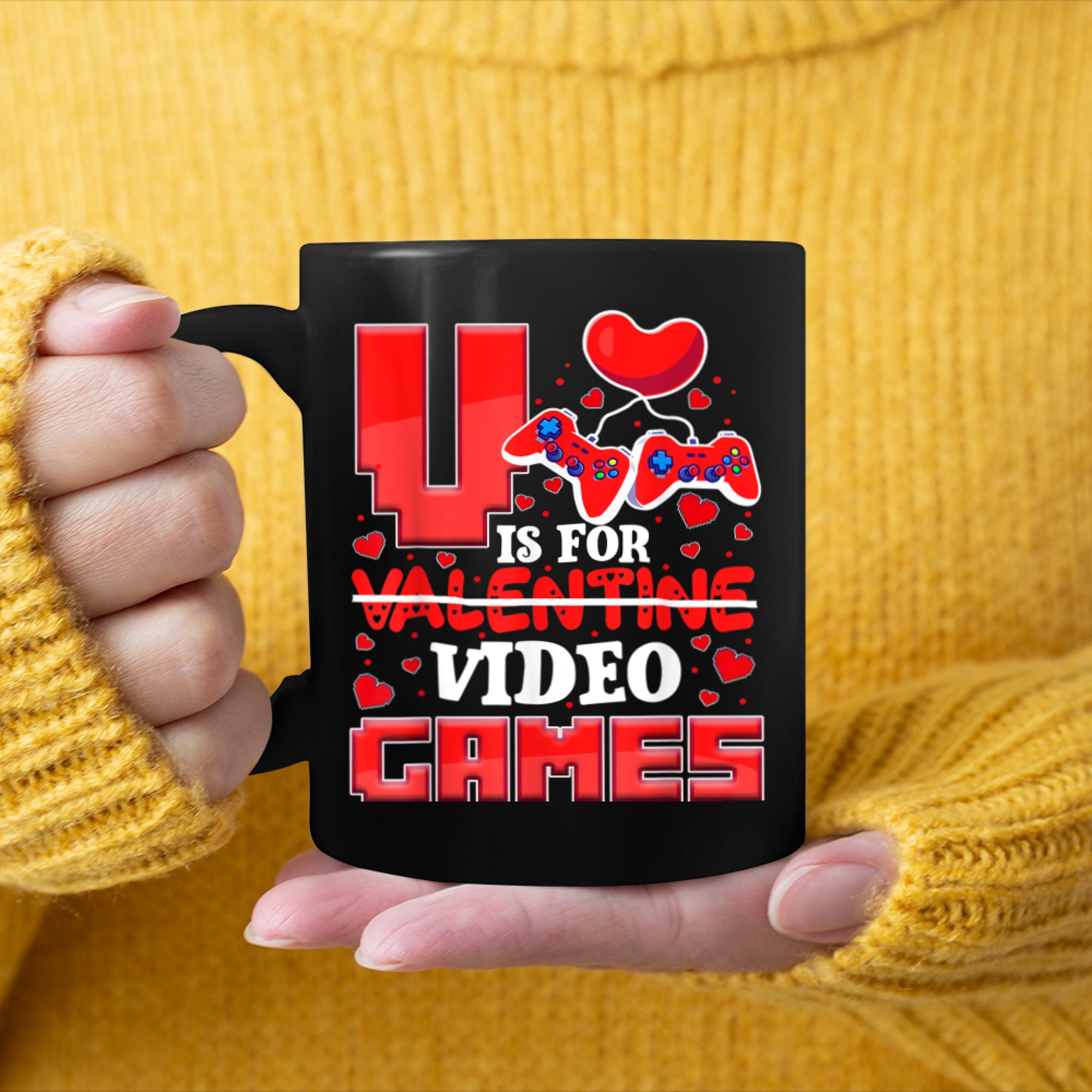 V Is For Valentine Video Games Heart Funny Valentines Day mug black