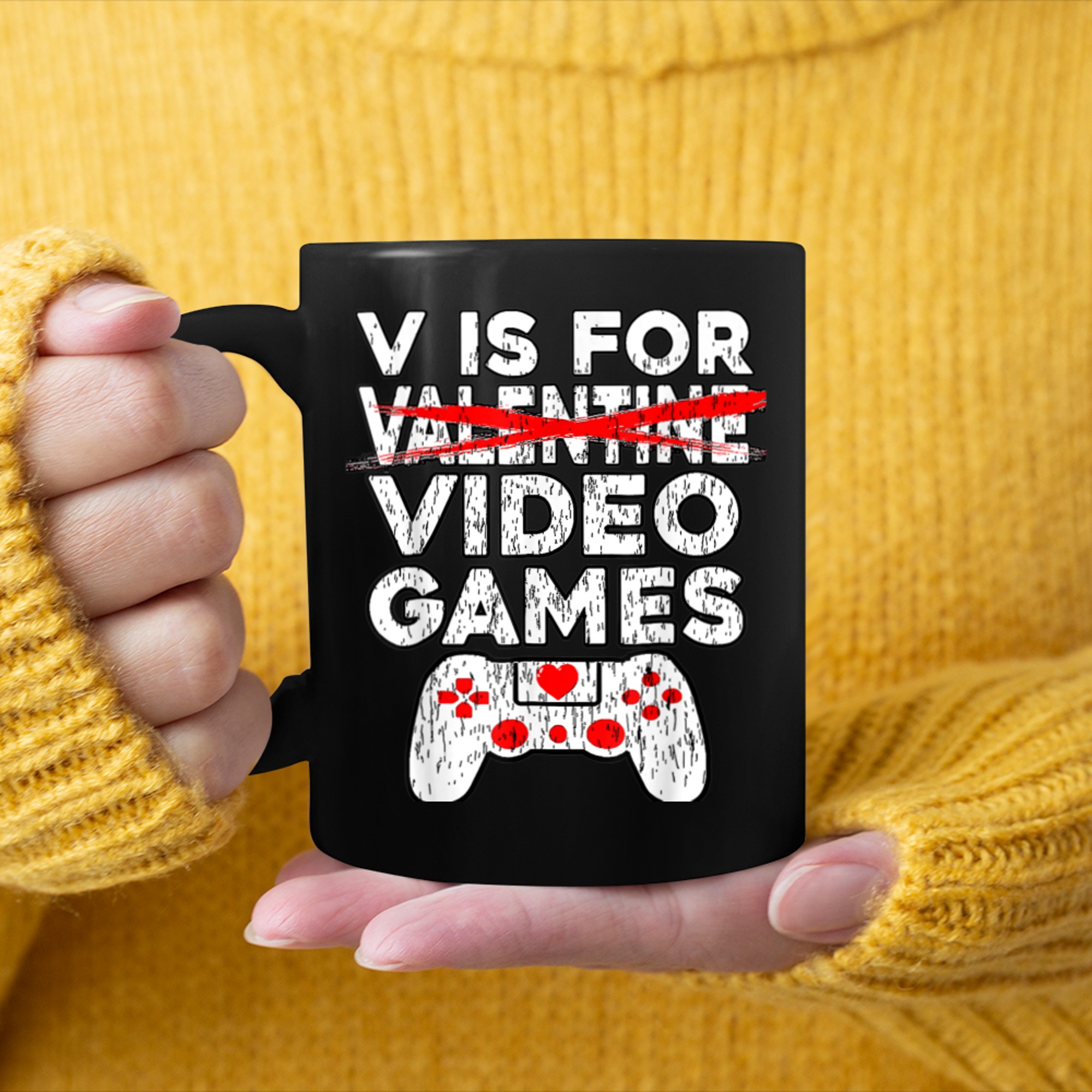 V Is For Valentine Video Games Valentines Day Gamer Boy Men mug black