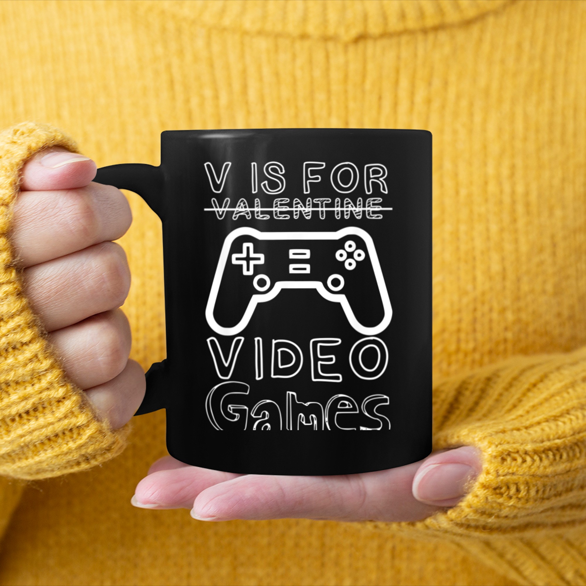 V Is For Valentine Video Games Valentines Day Gamer Kids Boy mug black