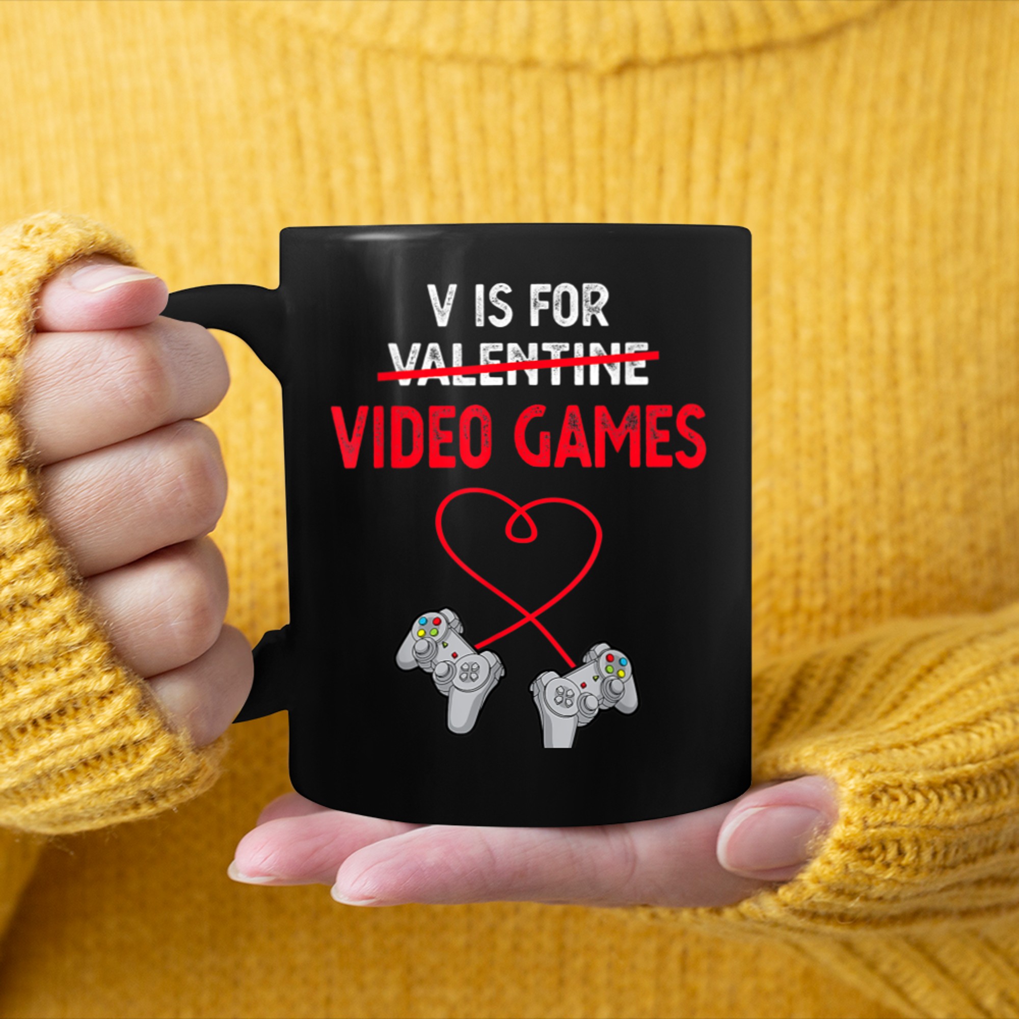 V Is For Valentine Video Gamess For Gamers Him Or Her mug black