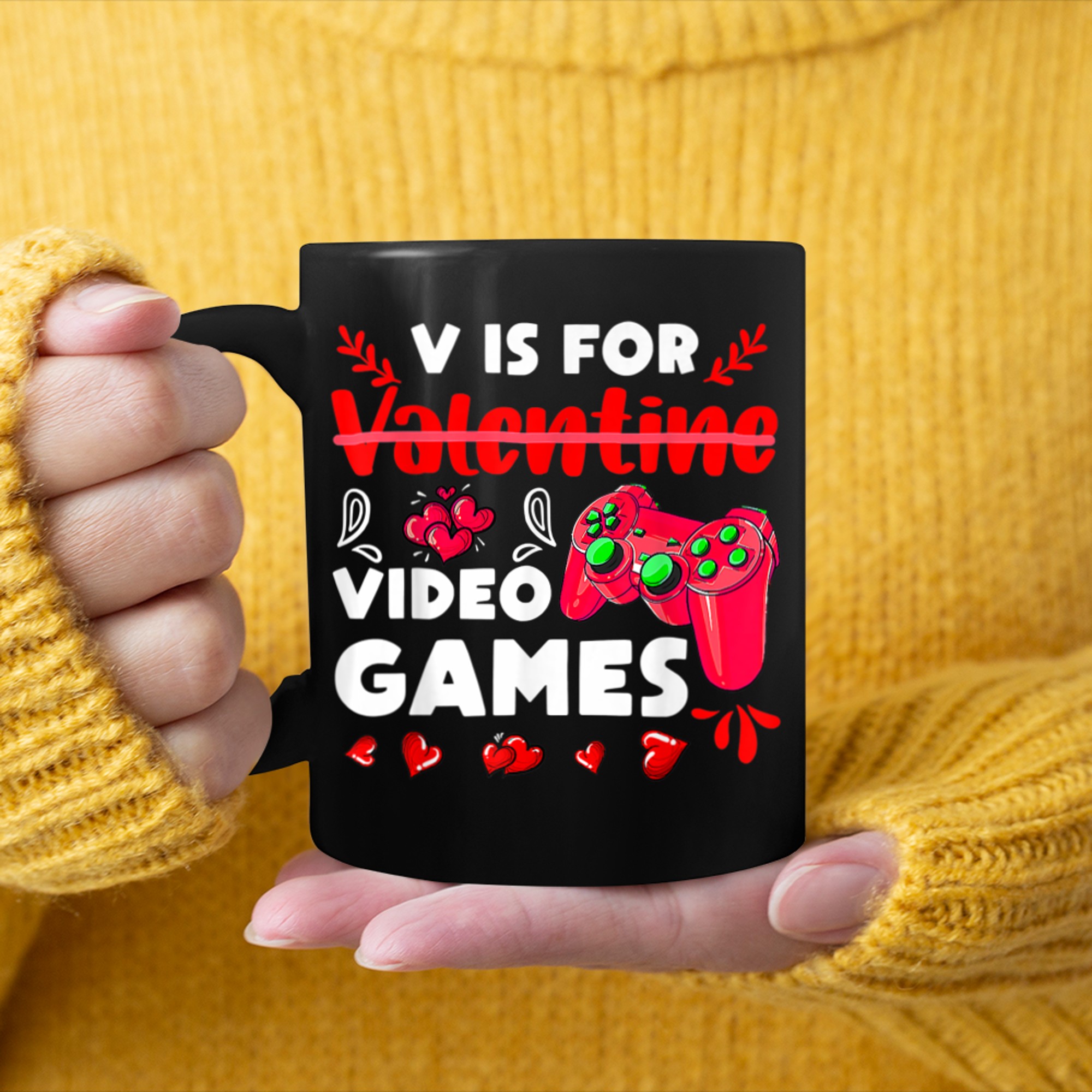 V Is For Valentines Day Video Games Shirt For Boys Girl Mens mug black