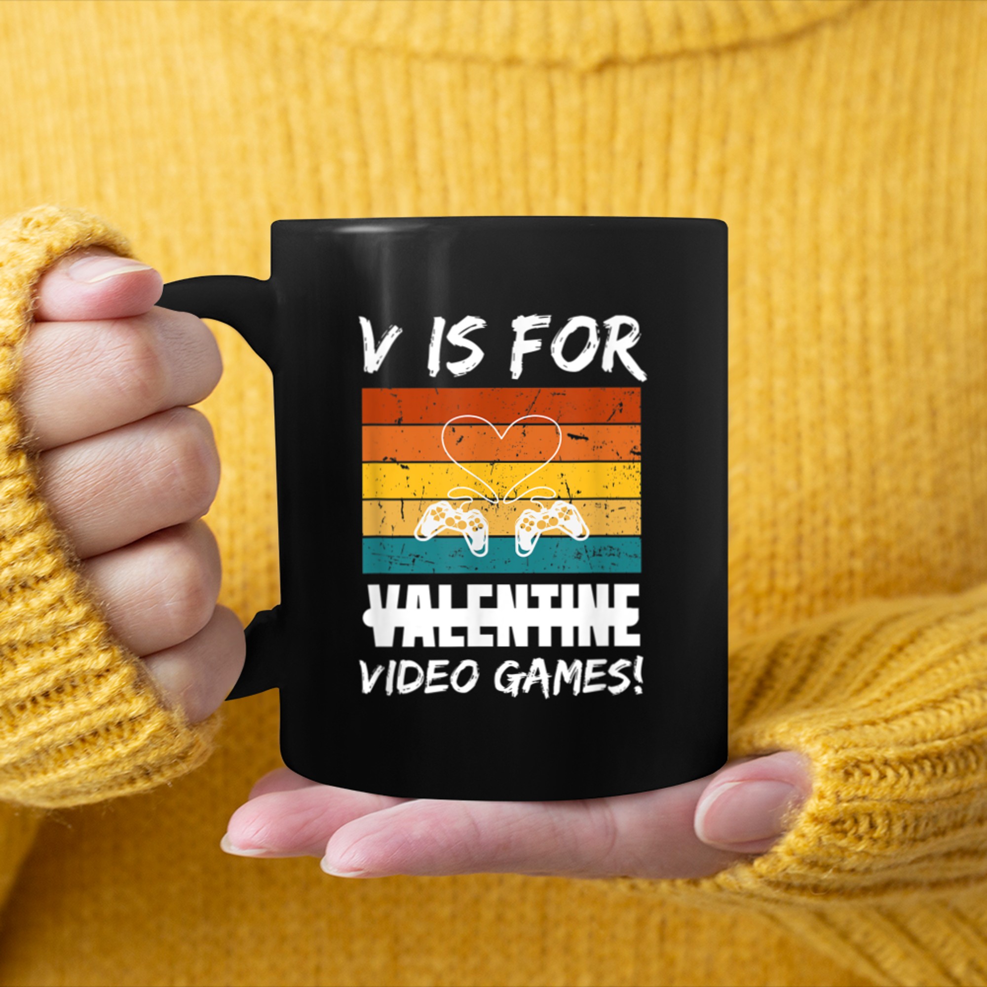 V Is For Video Games - Valentine's Day For Gamers mug black