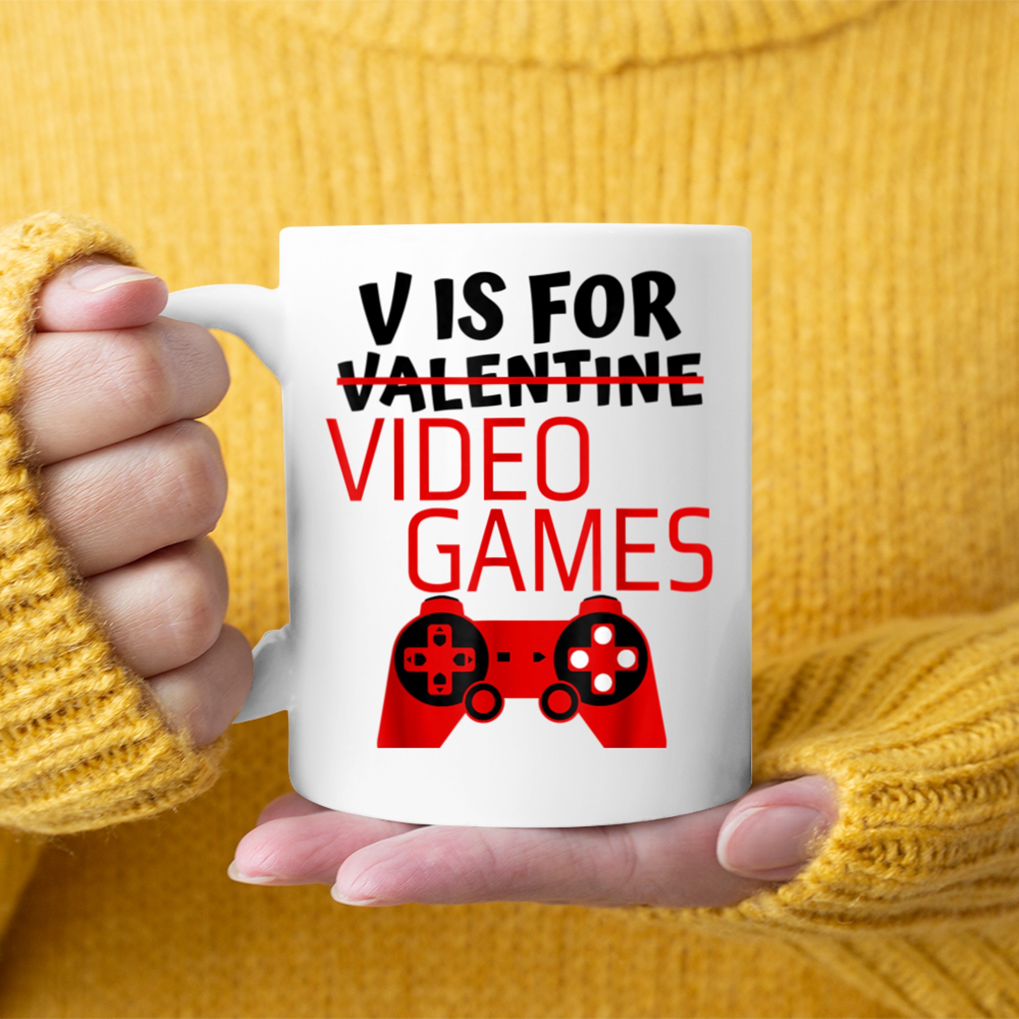 V Is For Video Games Awesome Valentines Day Gamer Boy mug white