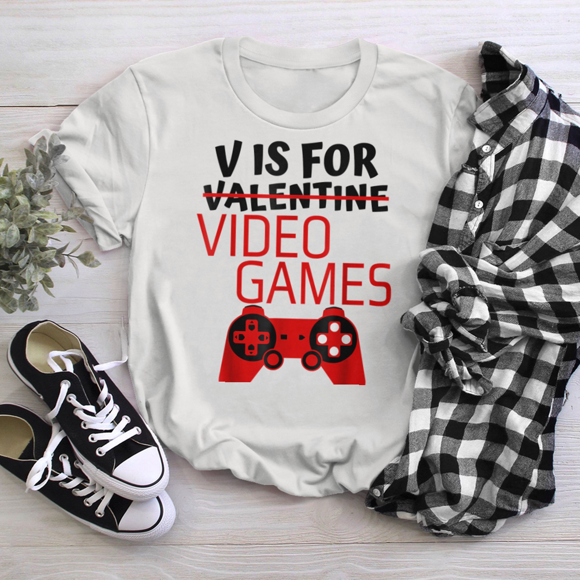 V Is For Video Games Awesome Valentines Day Gamer Boy t-shirt white